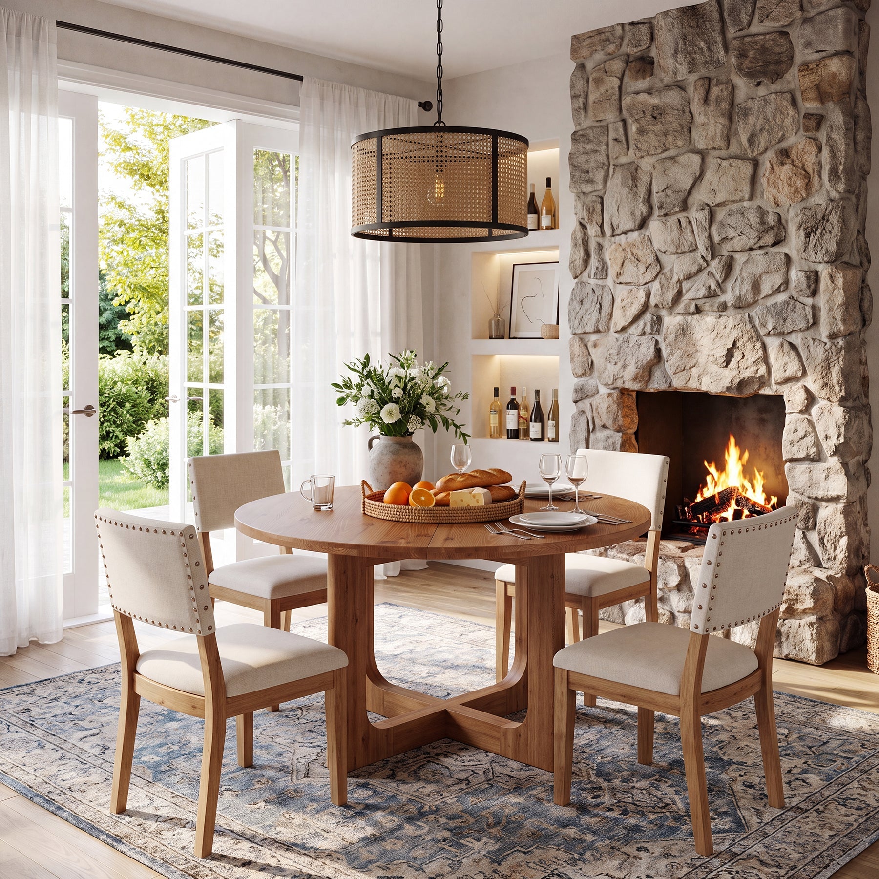 Tribesigns Table à Manger Ronde Country en Bois Massif avec Pieds en X, Ø 100 cm, pour 2 à 4 Personnes