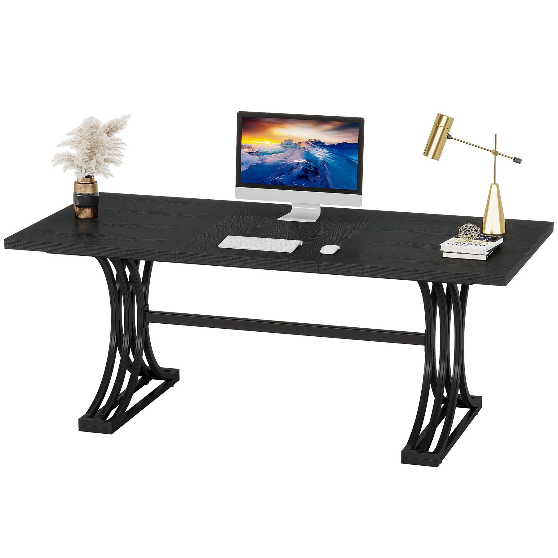 Tribesigns Bureau de bureau, Bureaux exécutifs rectangulaires modernes avec pieds dorés