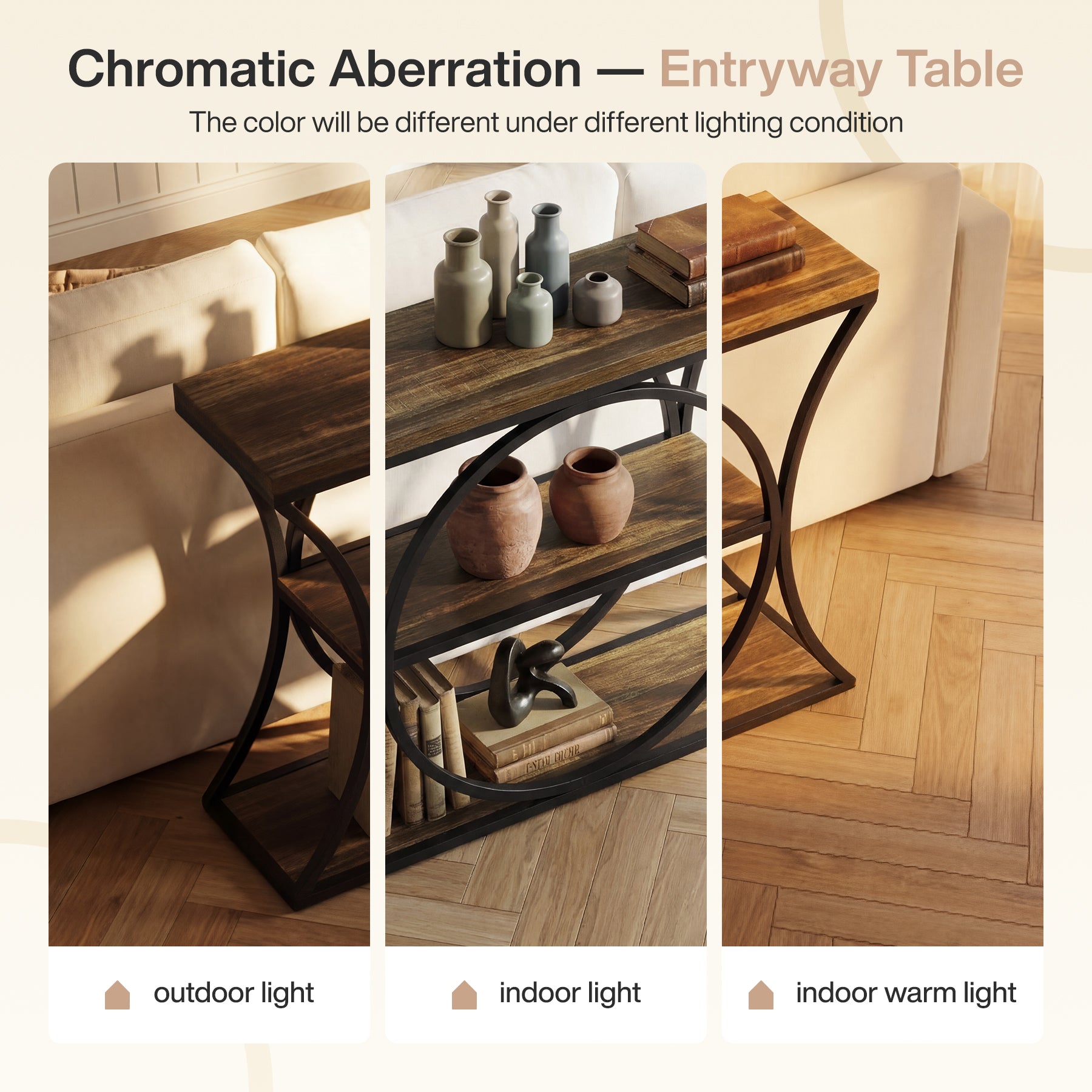 Tribesigns Console industrielle de 105 cm, table d’entrée étroite avec 3 étagères de rangement
