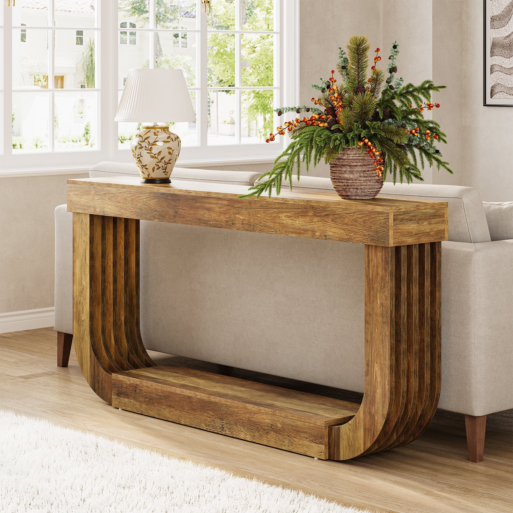 Tribesigns Table console 180 cm, Table d'appoint à 2 niveaux avec pied en forme de U