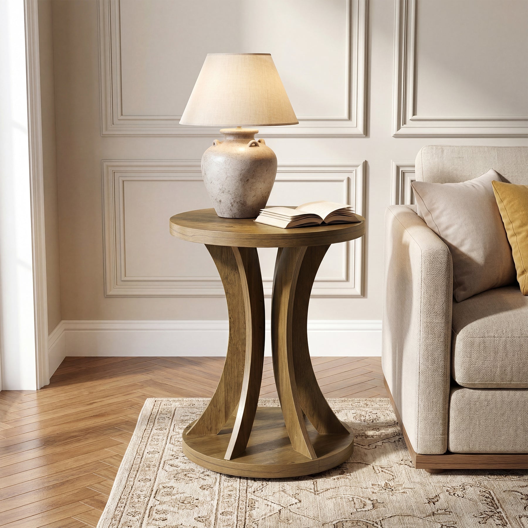 Tribesigns Table d’Appoint Ronde Rustique avec Structure Courbée pour Salon et Chambre