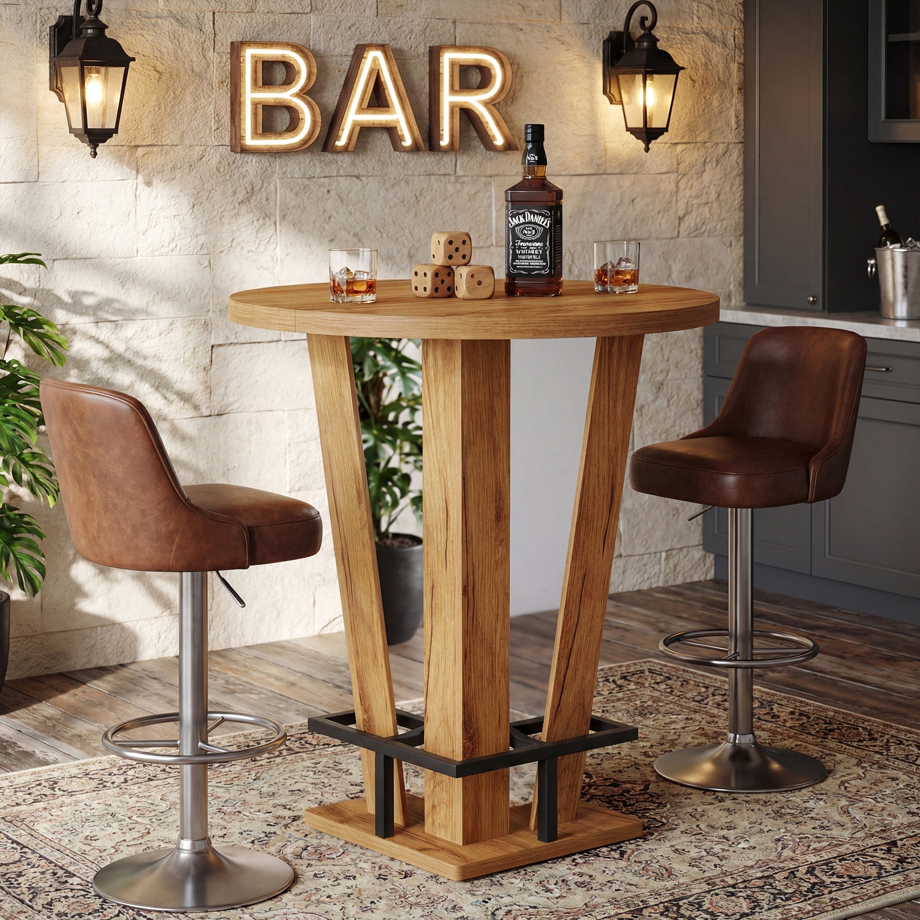 Tribesigns Table Haute Ronde de Bar de 80 cm de Diamètre, Design Moderne avec Repose-Pieds Métallique