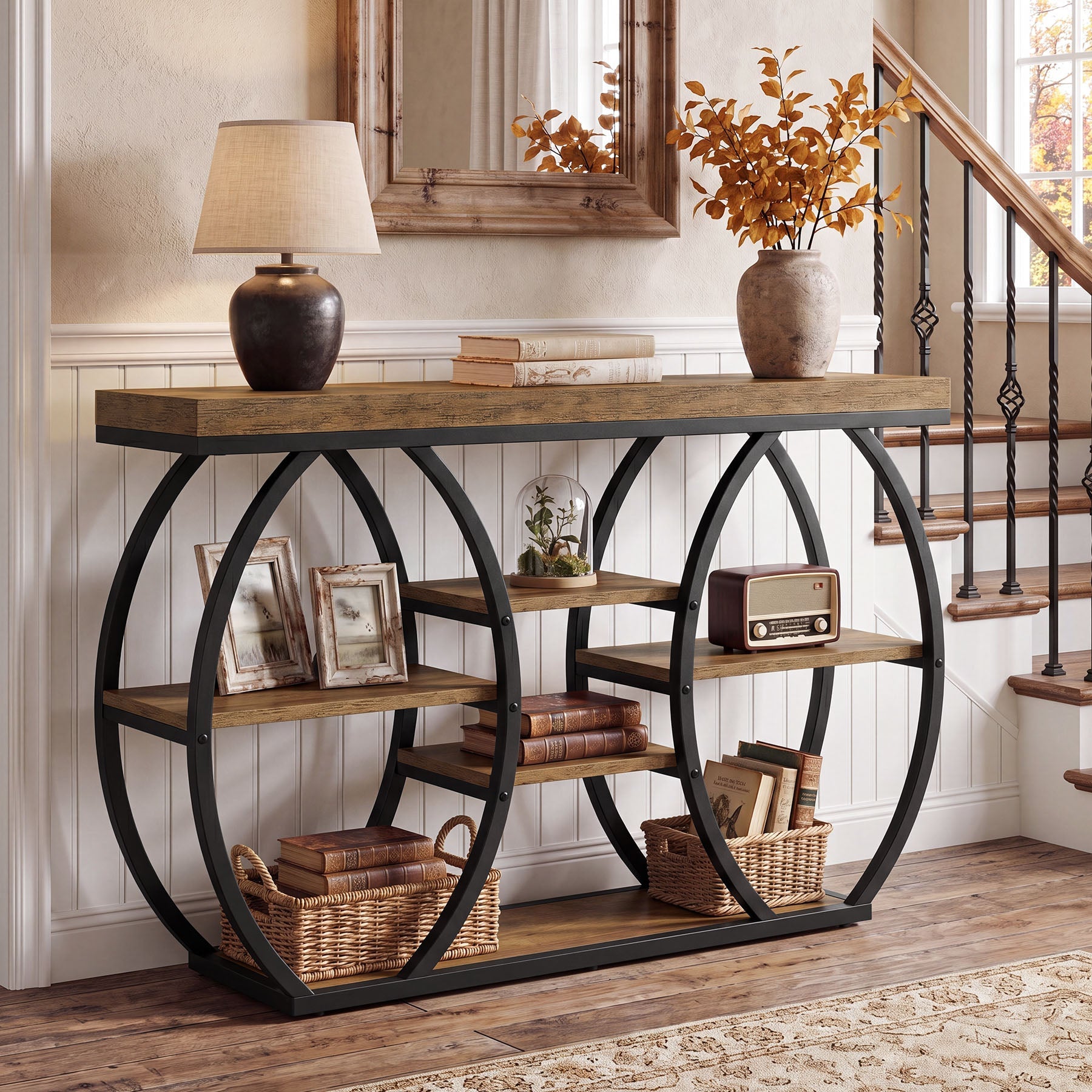 Tribesigns Console Farmhouse 120 cm à 4 Niveaux pour Salon