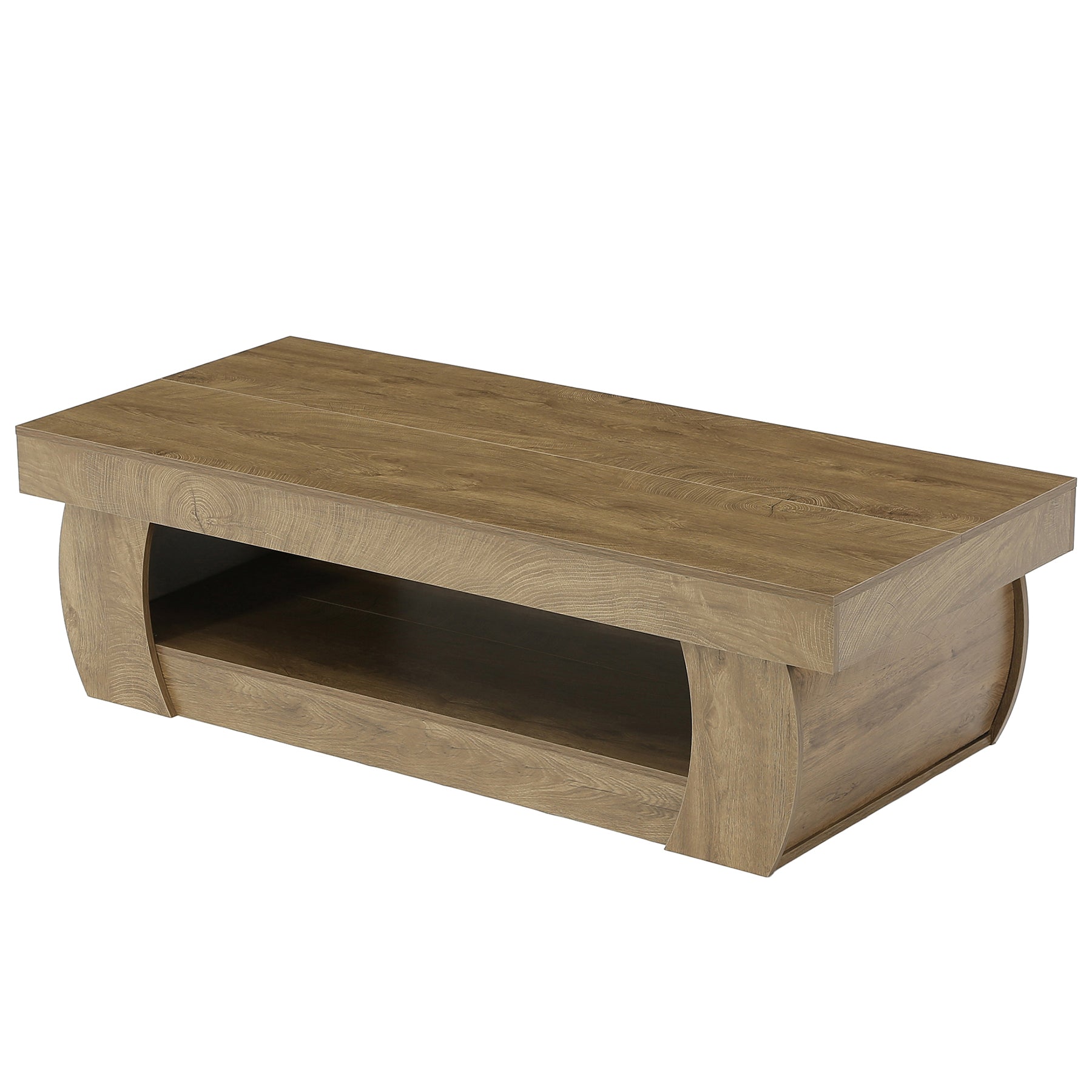 Tribesigns Table basse moderne de 140 cm avec étagère de rangement ouverte, Table de salon rectangulaire aux côtés incurvés