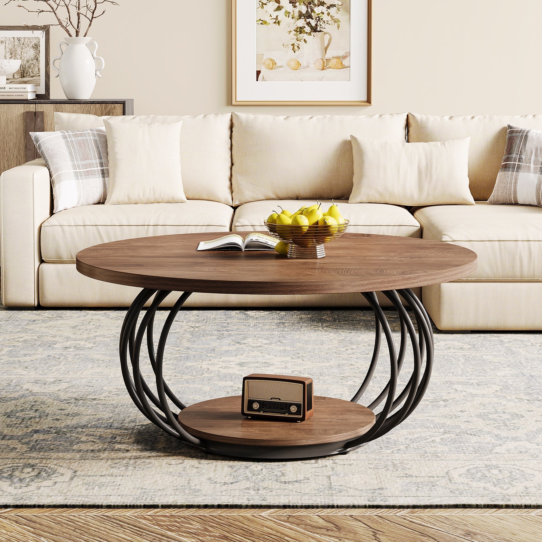 Tribesigns Table basse 100 cm, Table de cocktail centrale à 2 niveaux