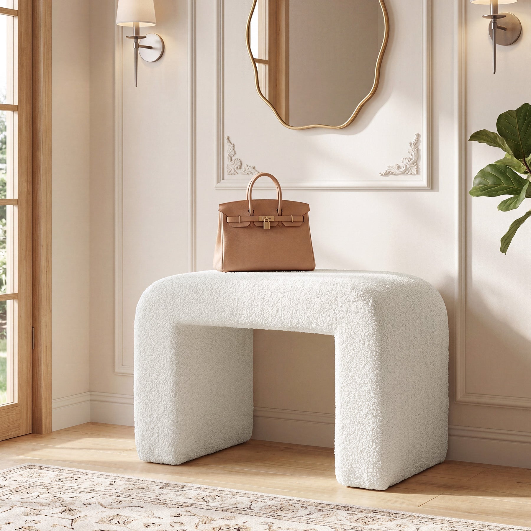 Tribesigns Pouf Rembourré en Sherpa, Tabouret de Coiffeuse Moderne en Tissu Bouclé