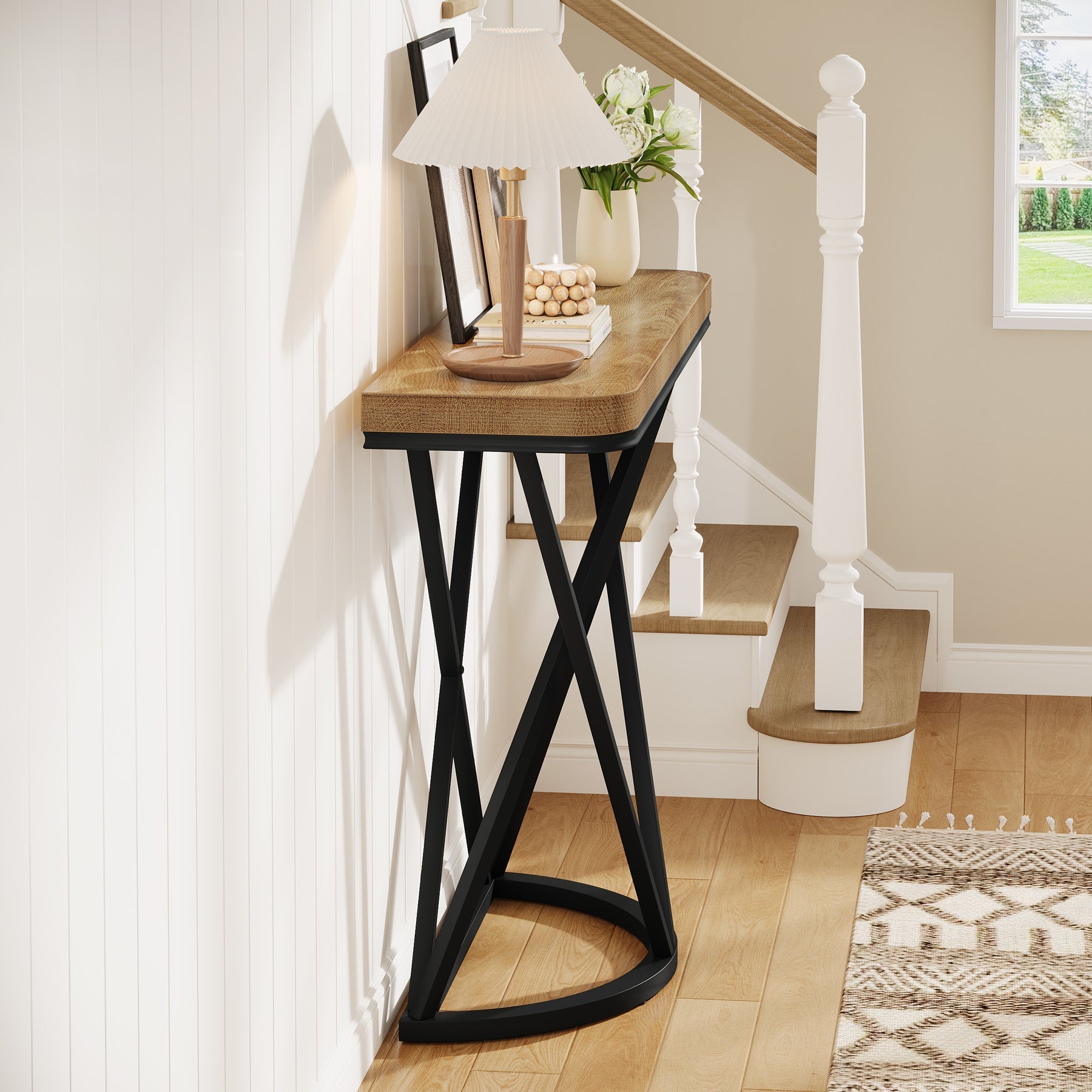 Tribesigns Console industrielle de 105 cm, Table d'entrée étroite avec piètement géométrique en métal