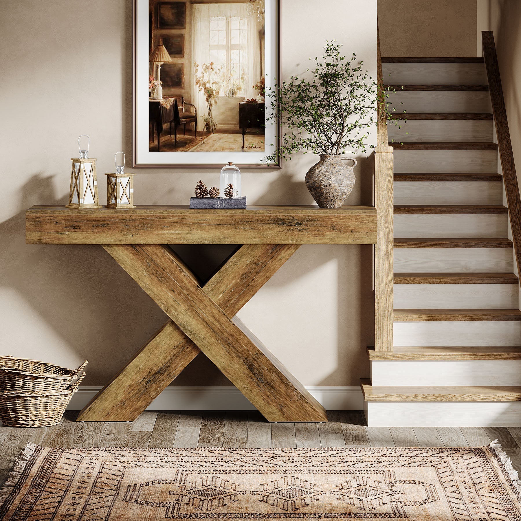 Tribesigns Console van 140 cm, Houten bijzettafel met uniek design