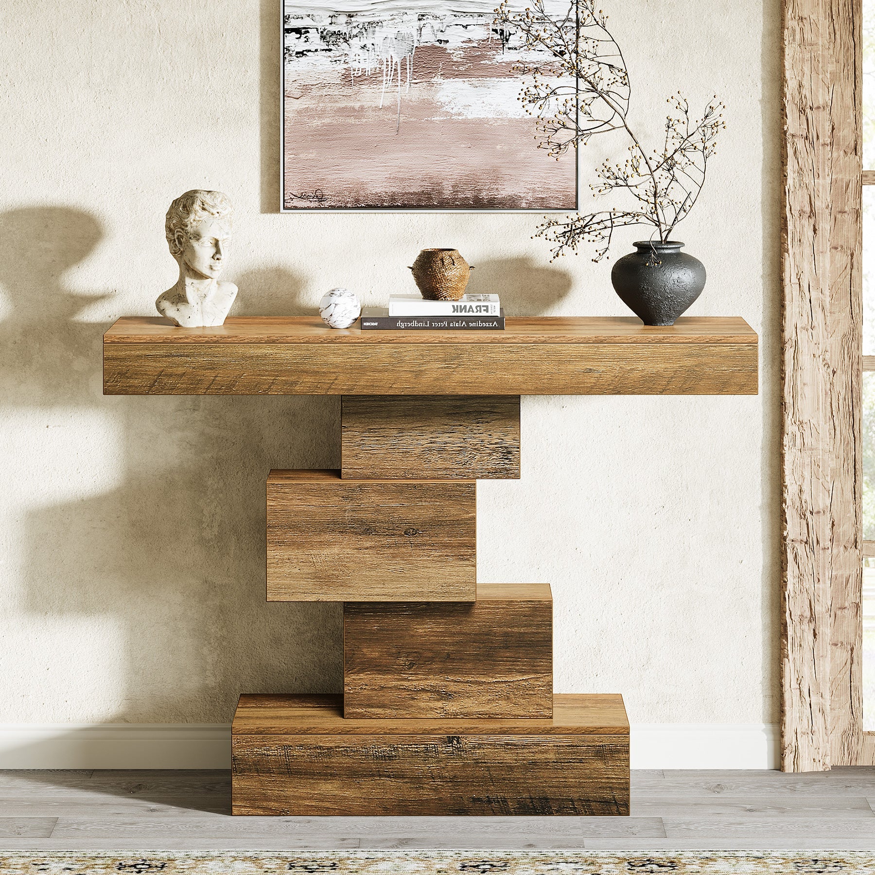 Tribesigns Console de 108 cm, Table de canapé en bois Table d'appoint avec base géométrique
