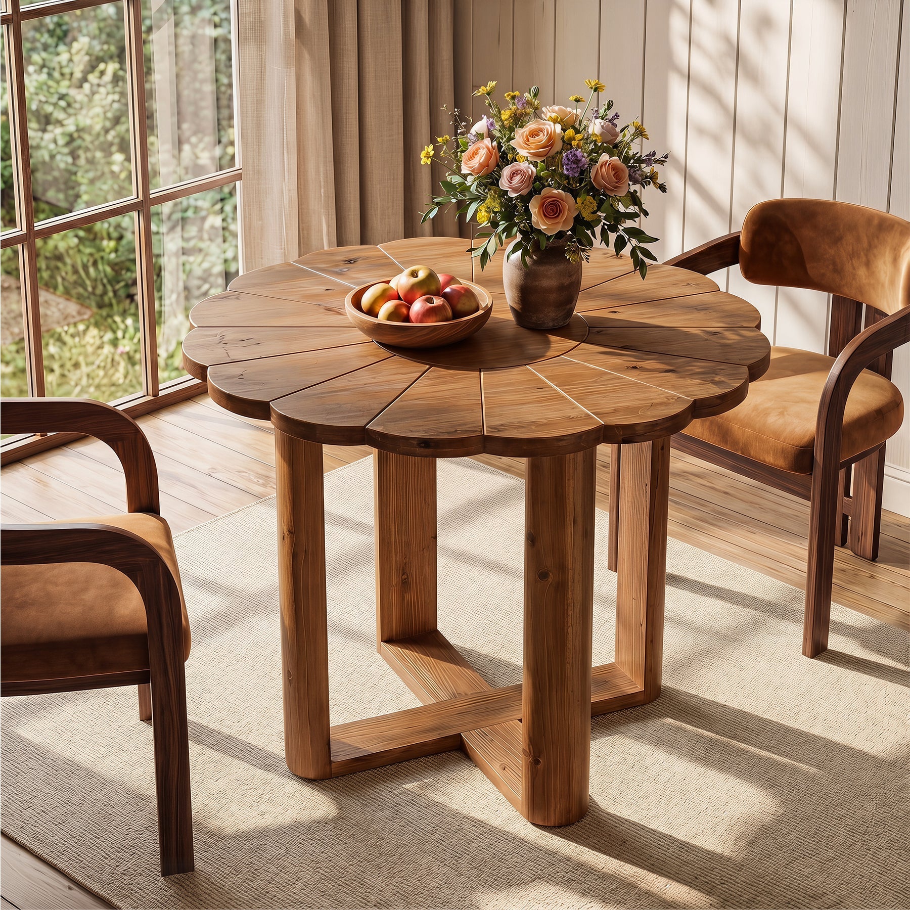 Tribesigns Table à Manger Ronde en Bois Massif 80 cm pour 2 à 4 Personnes