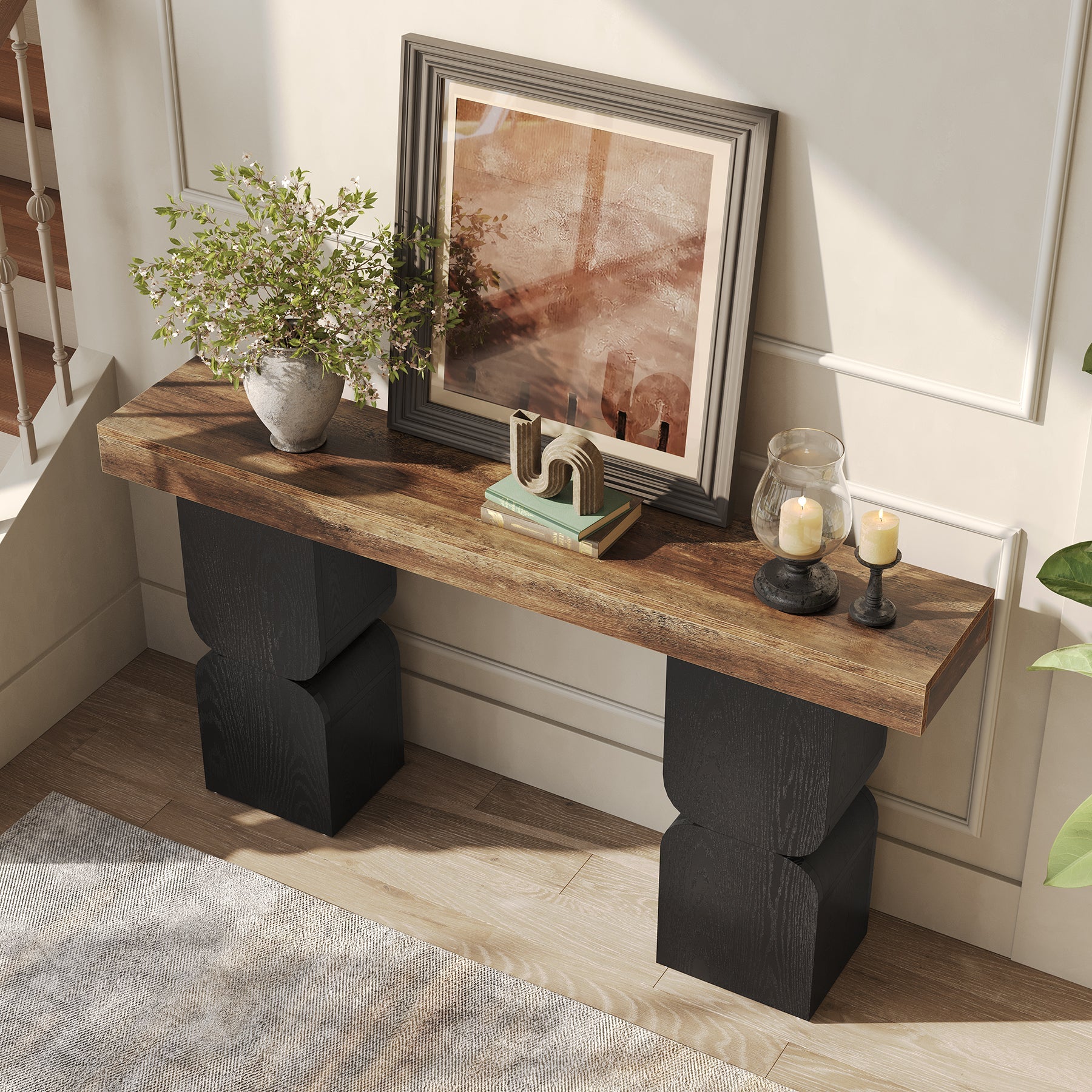 Tribesigns Console de 160 cm à design bicolore, table derrière canapé