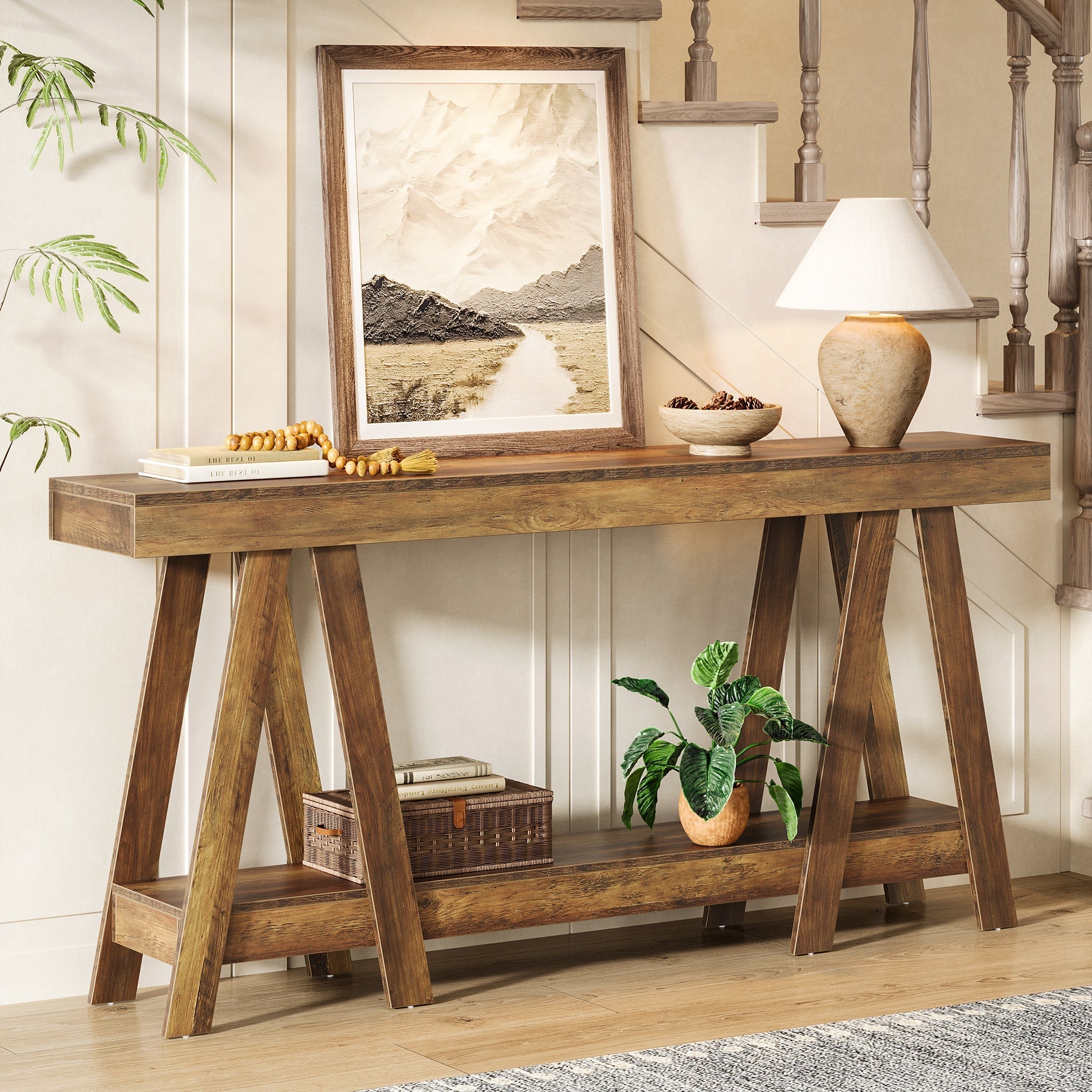 Tribesigns 180 cm Landelijke Consolle Tafel, Smalle Haltafel met 2 Niveaus