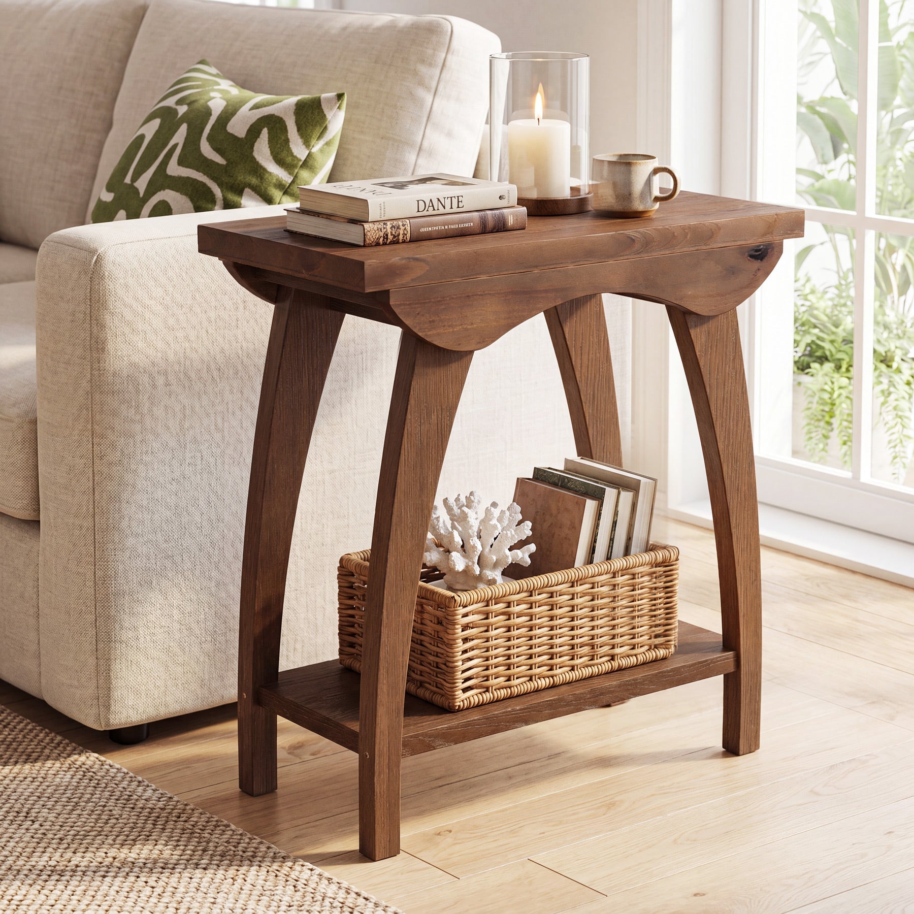 Tribesigns Table d’Appoint Rustique en Bois Massif à 2 Niveaux, 60 x 30 x 62 cm, pour Salon et Chambre