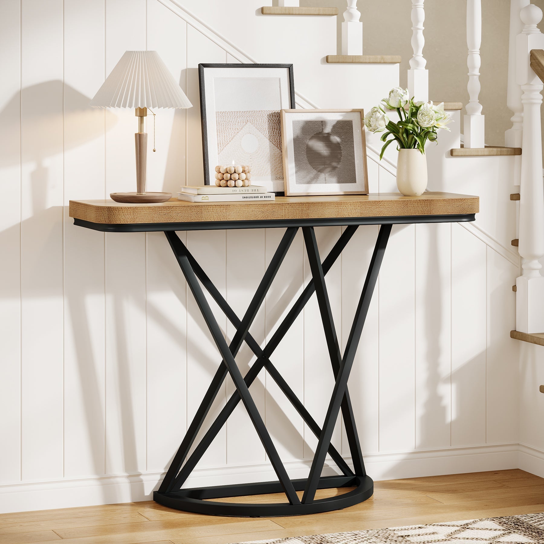 Tribesigns Console industrielle de 105 cm, Table d'entrée étroite avec piètement géométrique en métal