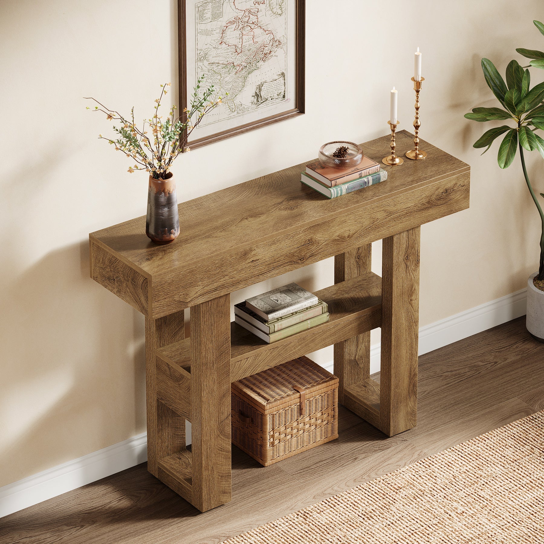 Tribesigns Farmhouse Smalle 2-laags consoletafel, Entreetable met opbergvakken