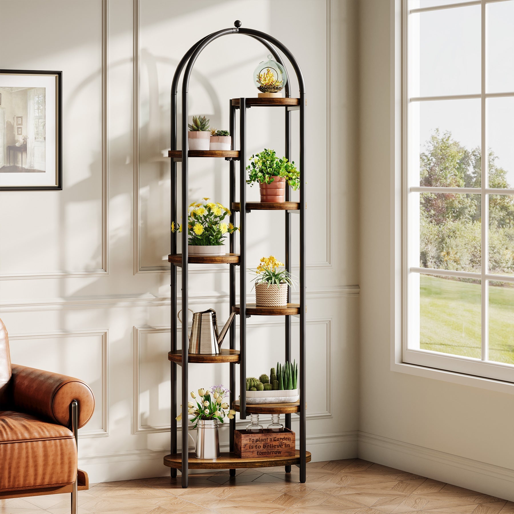 Étagère à plantes de 180 cm de haut avec 8 étagères, Support pour 10 plantes Étagère d'angle avec structure métallique
