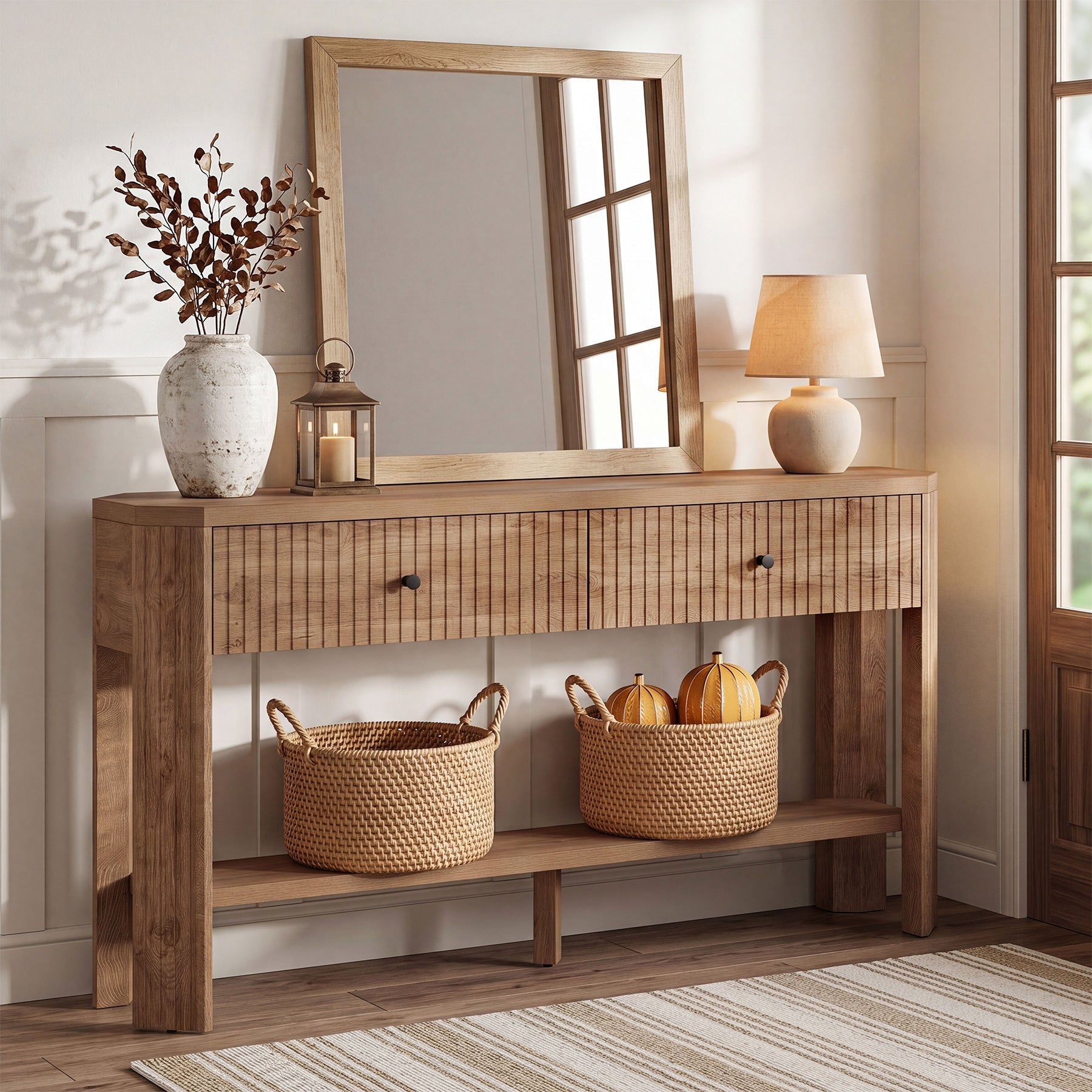 Tribesigns Console de 150 cm avec 2 Tiroirs, Table d’Entrée Étroite et Moderne avec Étagère