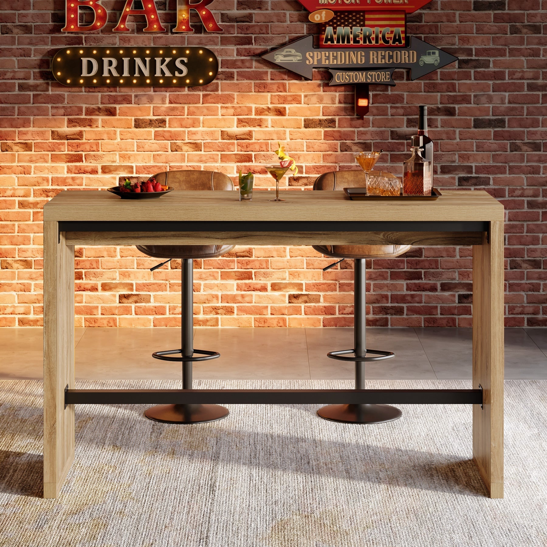 Tribesigns Table de Bar de 140 cm avec Repose-Pieds Métallique