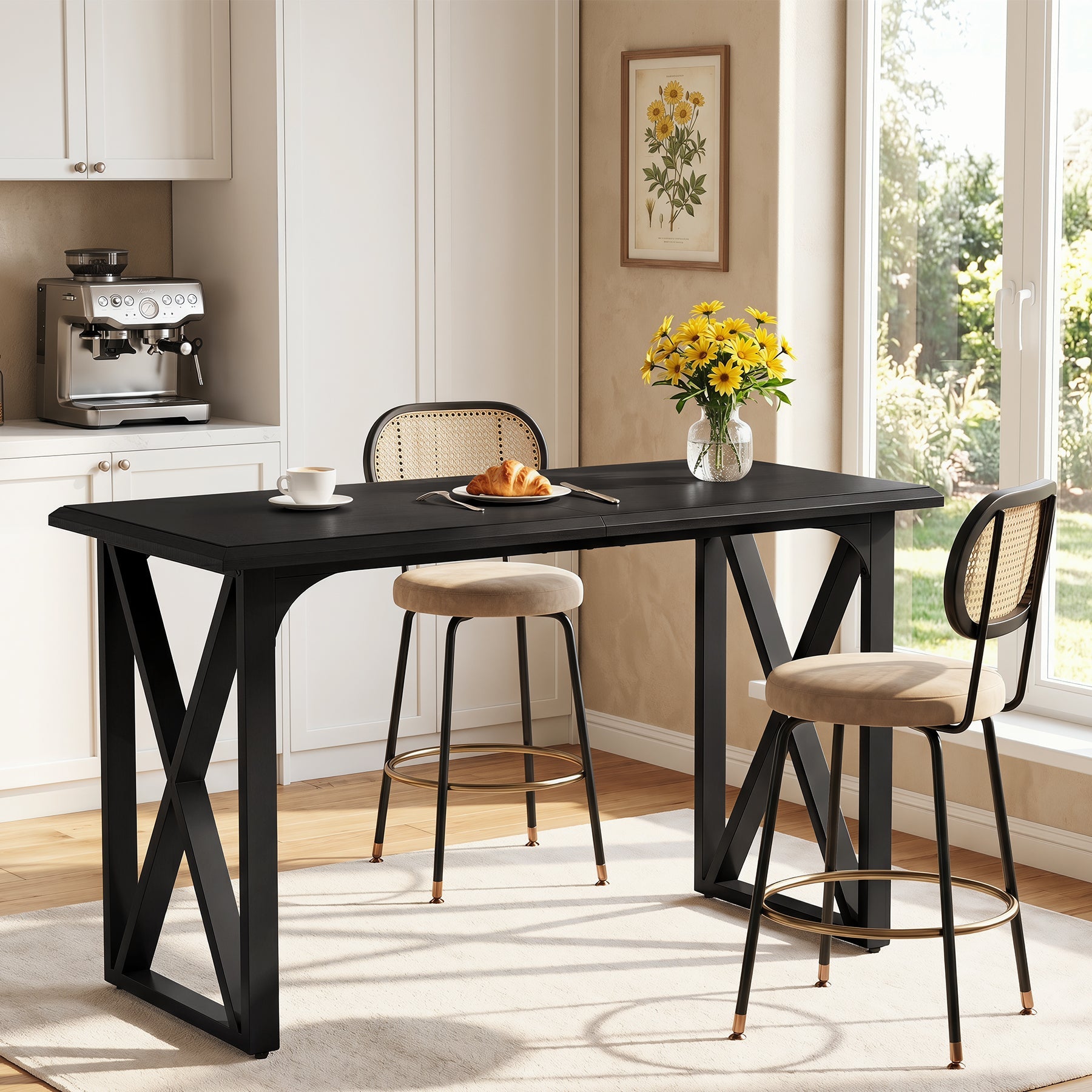 Tribesigns Table de Bar Haute 140 cm avec Base Métallique en X, pour 2 à 4 Personnes