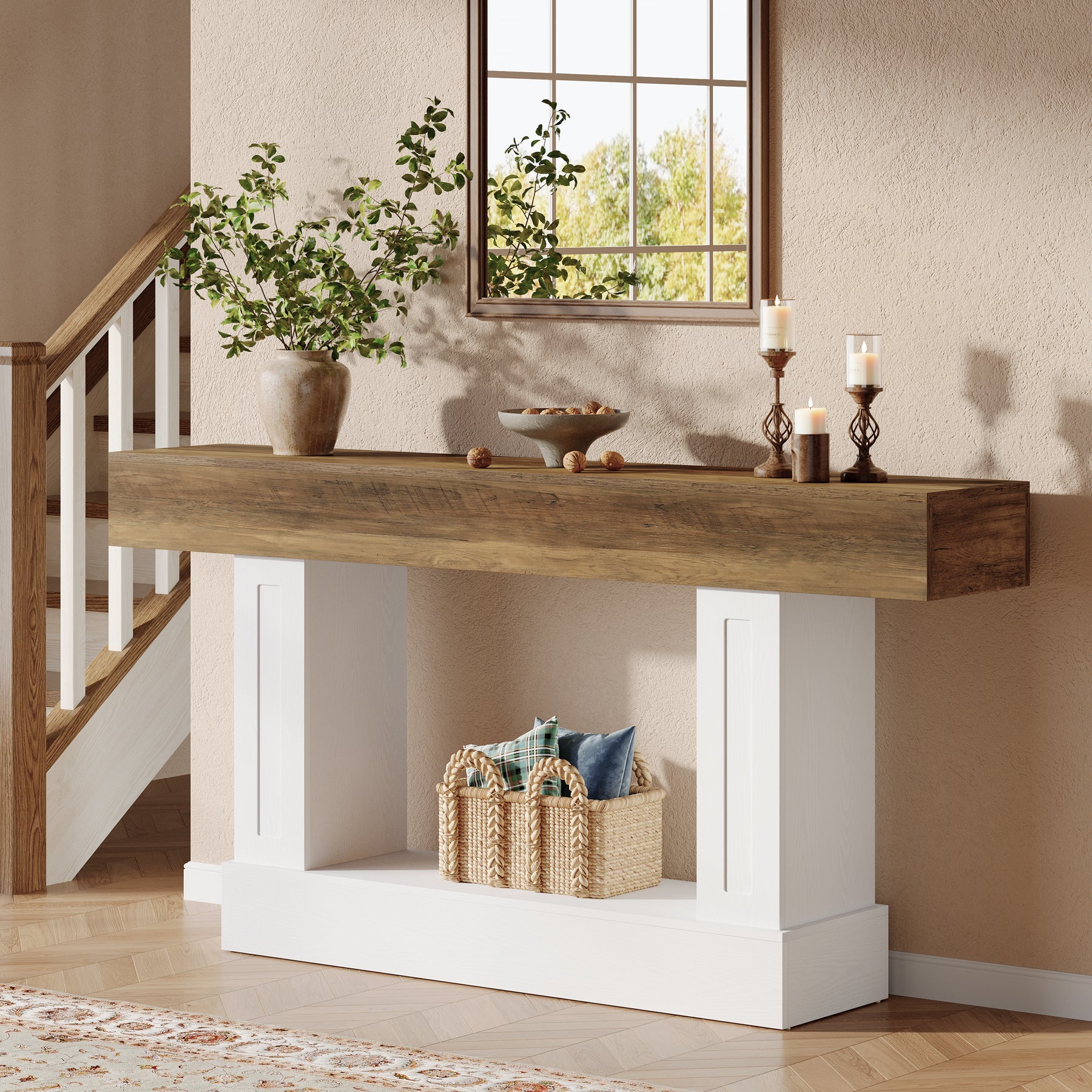 Tribesigns Console Rustique de 160 cm avec Rangement Ouvert, Table Étroite pour Entrée et Salon