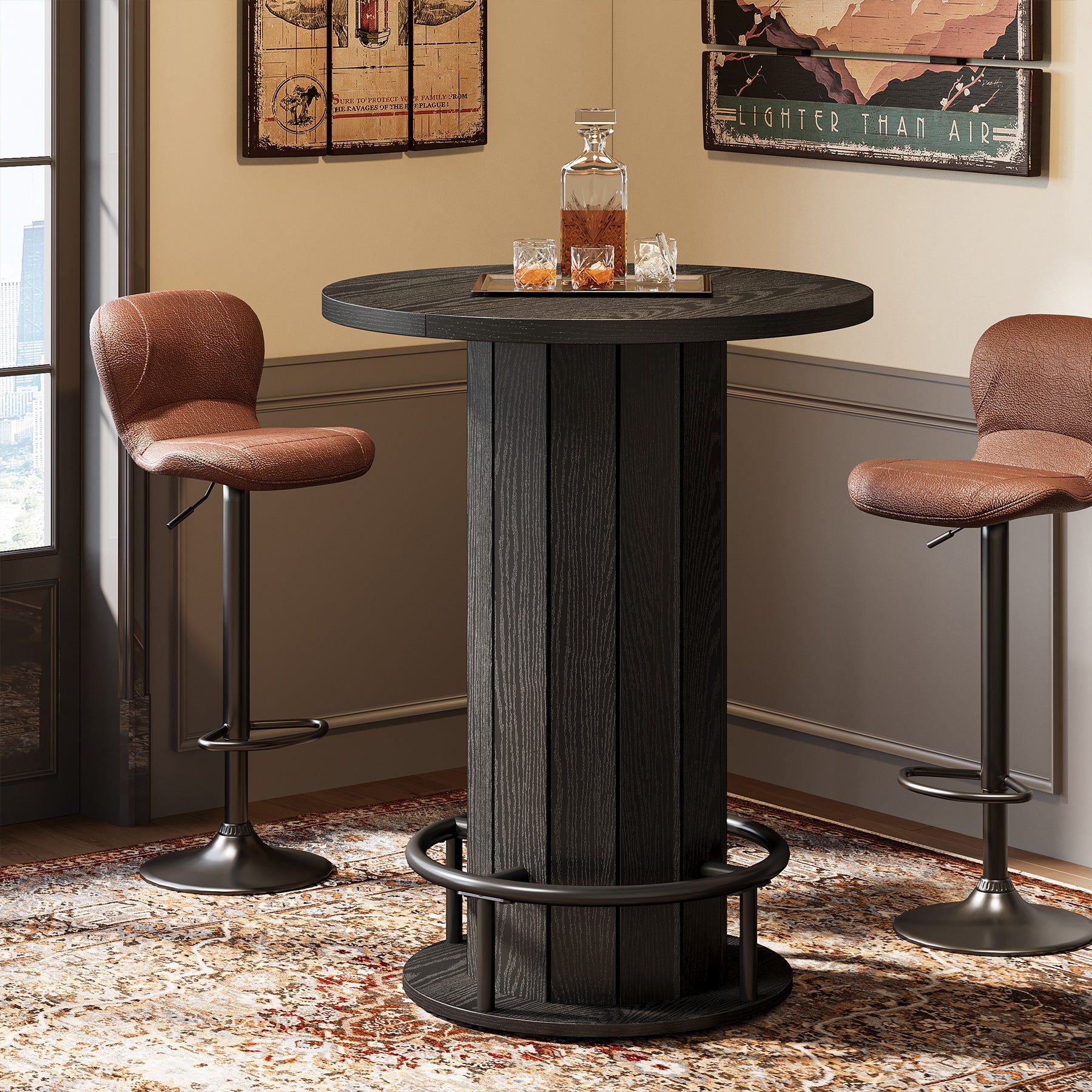 Tribesigns Table haute ronde de 100 cm de haut, Table de bistrot Plateau de table 80 x 80 cm