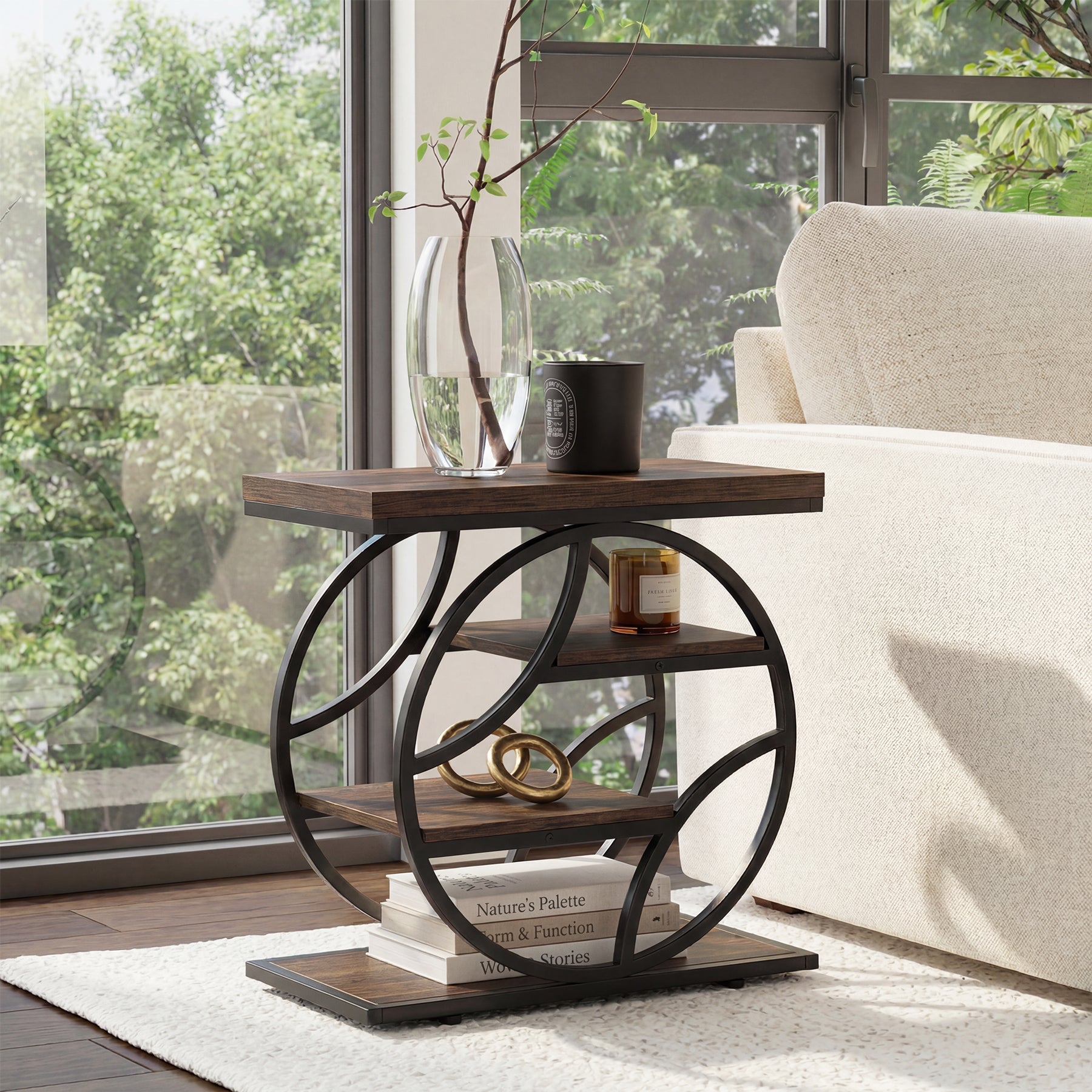 Tribesigns Table d’appoint de 65 cm, étagère industrielle à 4 niveaux avec structure métallique géométrique