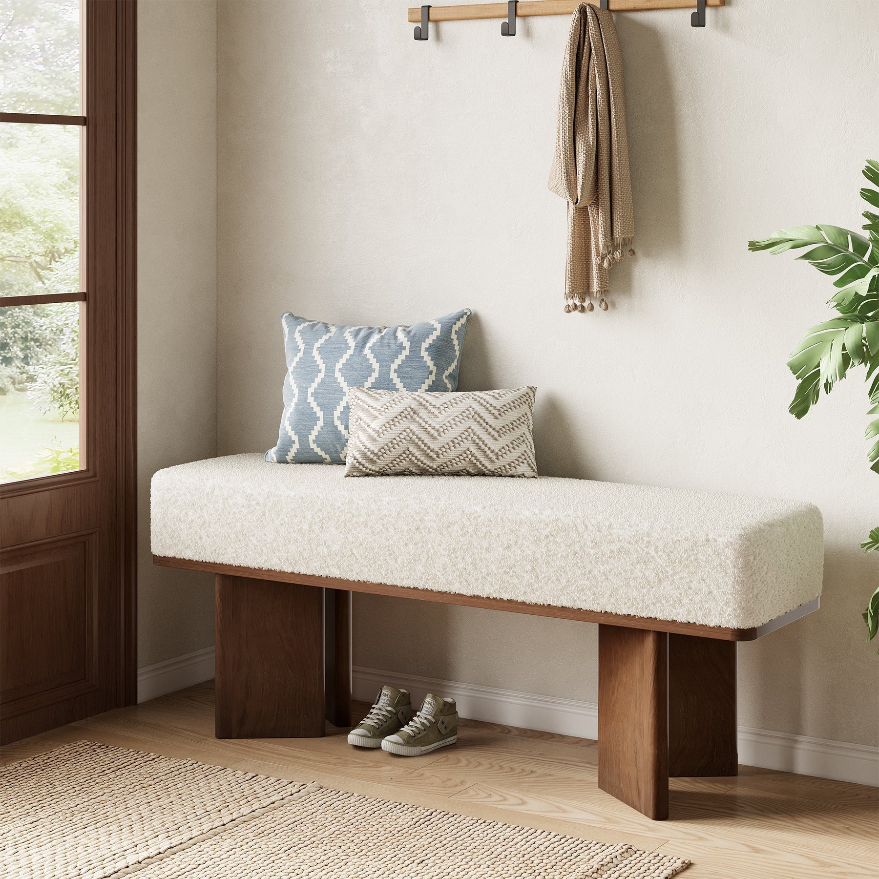 Tribesigns Banc de rangement, Étagère à chaussures de 120 cm Tabouret de lit avec coussin