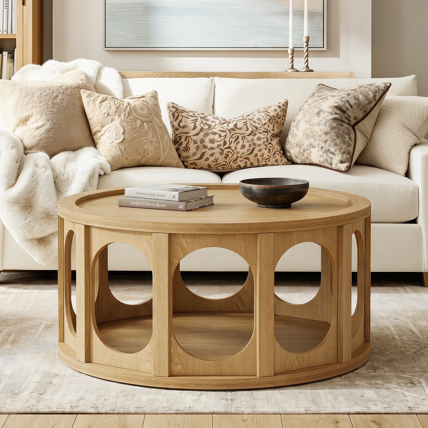 Tribesigns Table Basse Ronde 80 cm pour Chat à 2 Niveaux avec Niche