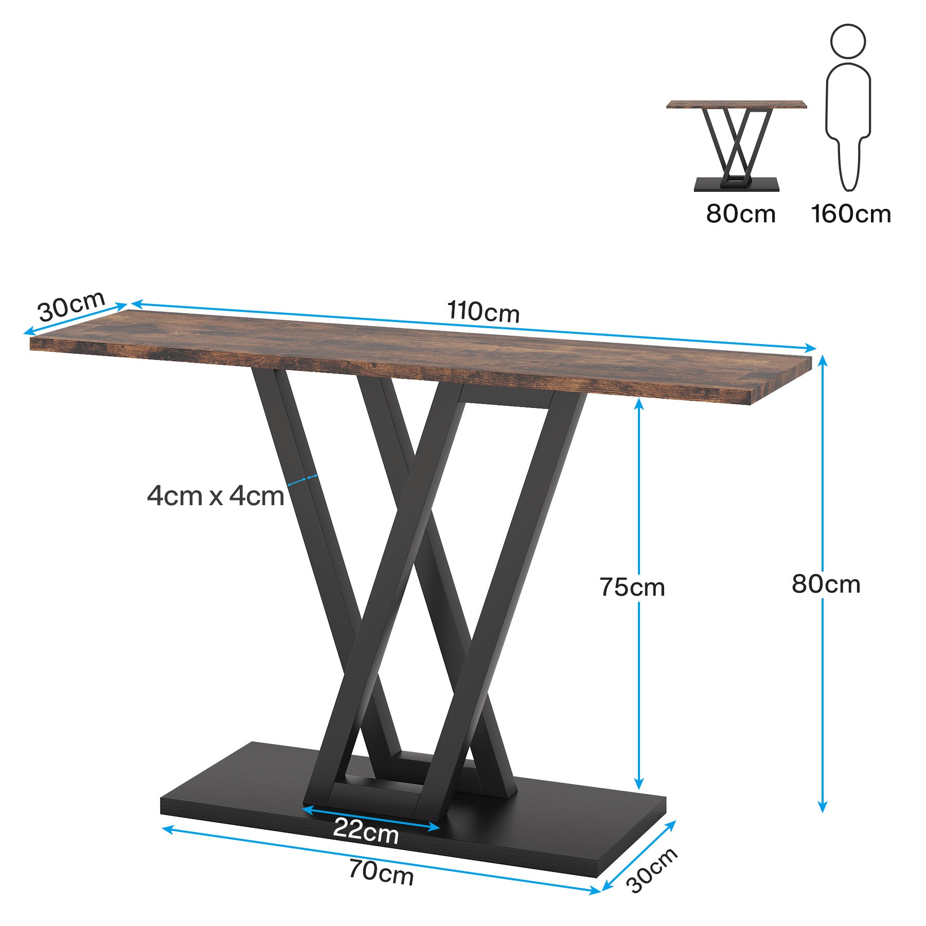 Tribesigns Table console industrielle, Console d’entrée étroite avec cadre en métal