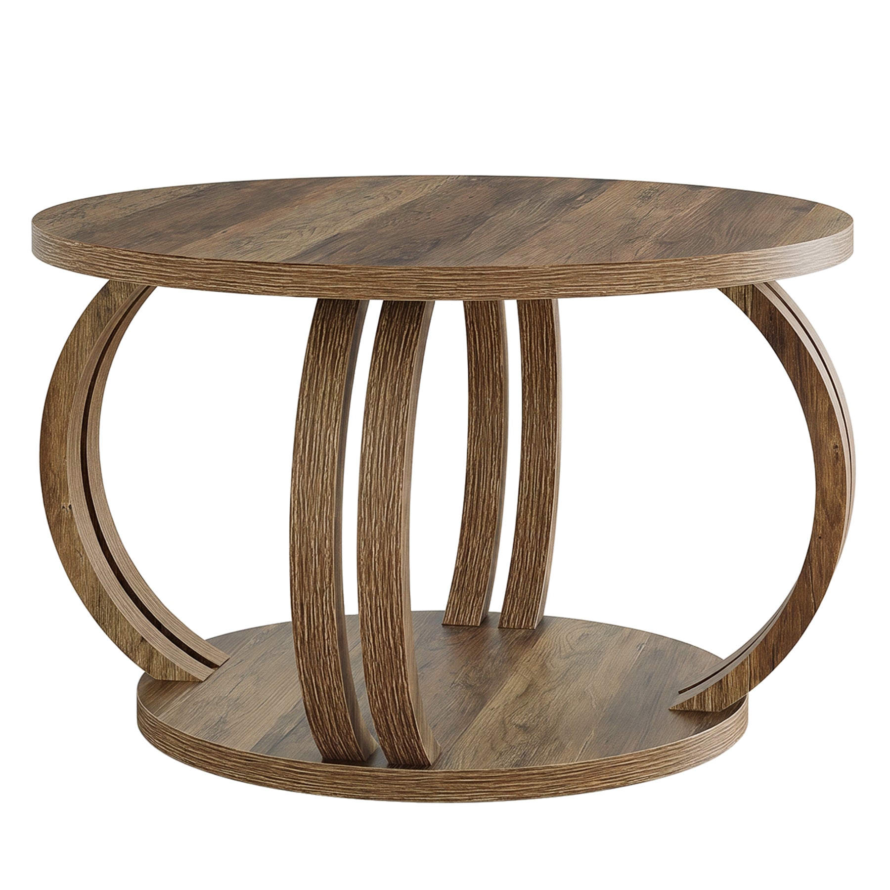Tribesigns Table basse ronde 80 cm avec étagère, Table de salon avec piètement en colonne sculpturale