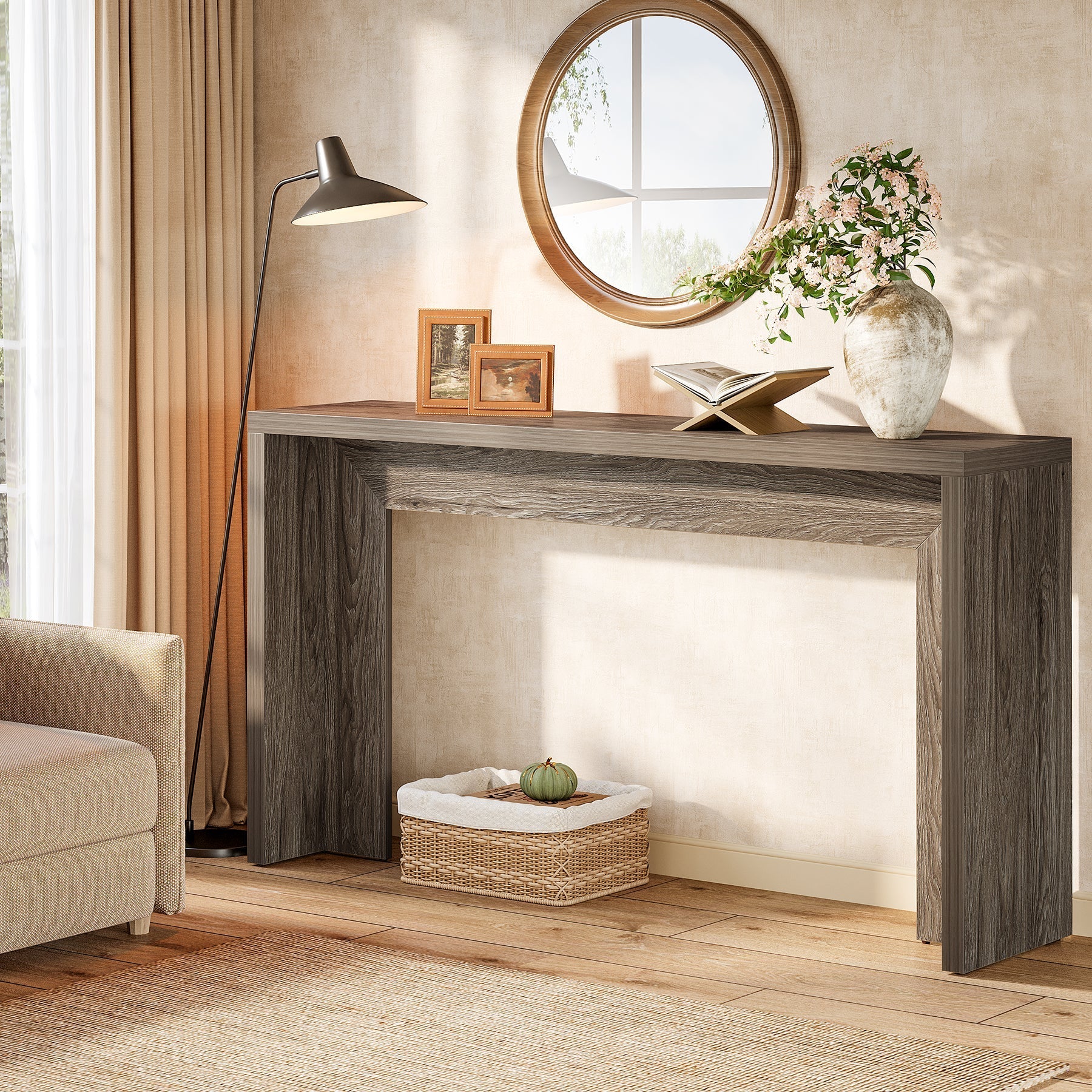 Tribesigns Console style campagne 140 cm, Table d'entrée étroite avec rangement