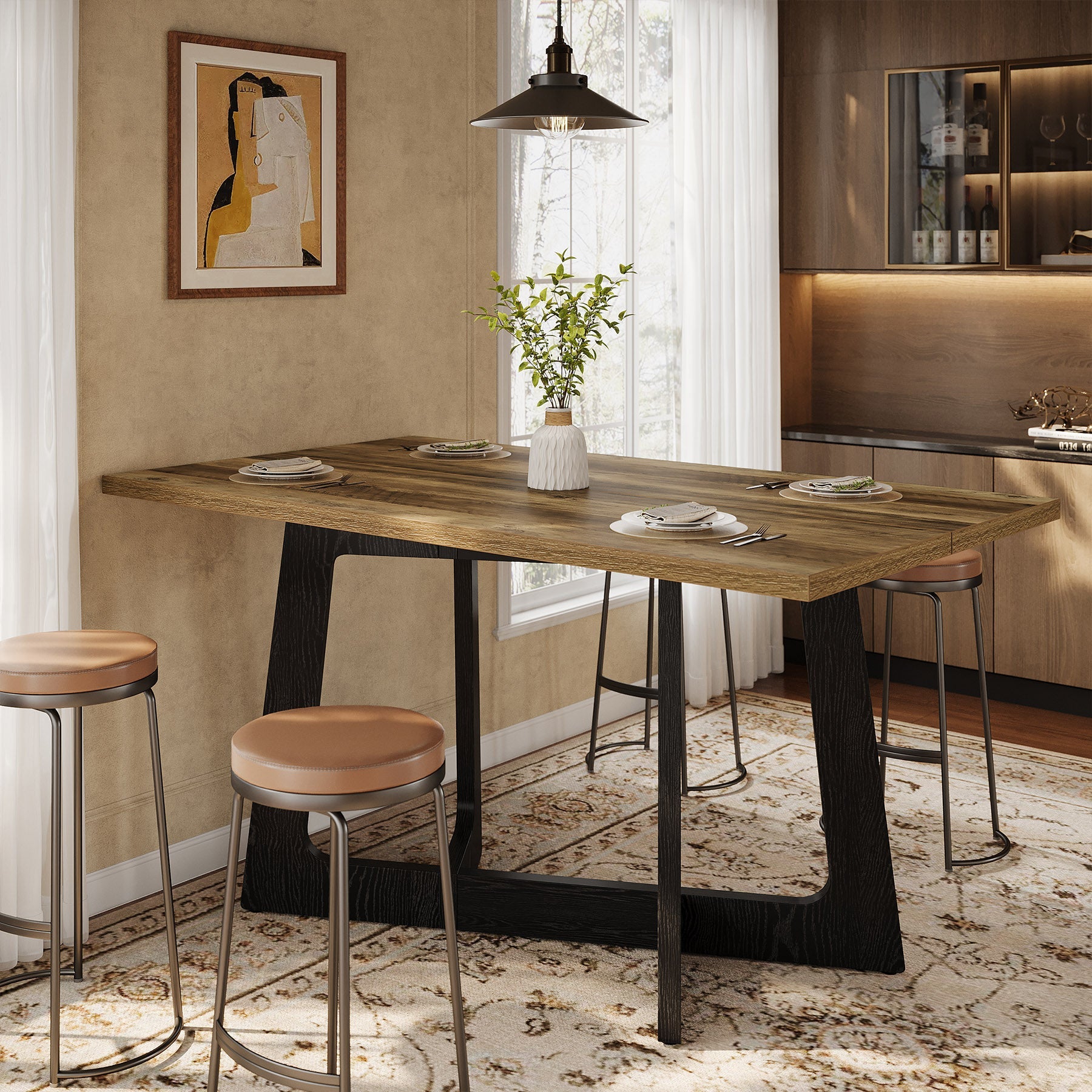 Tribesigns Table à Manger 120 x 79 cm pour 2 à 4 Personnes, Table de Cuisine Rustique avec Base Robuste pour Petits Espaces