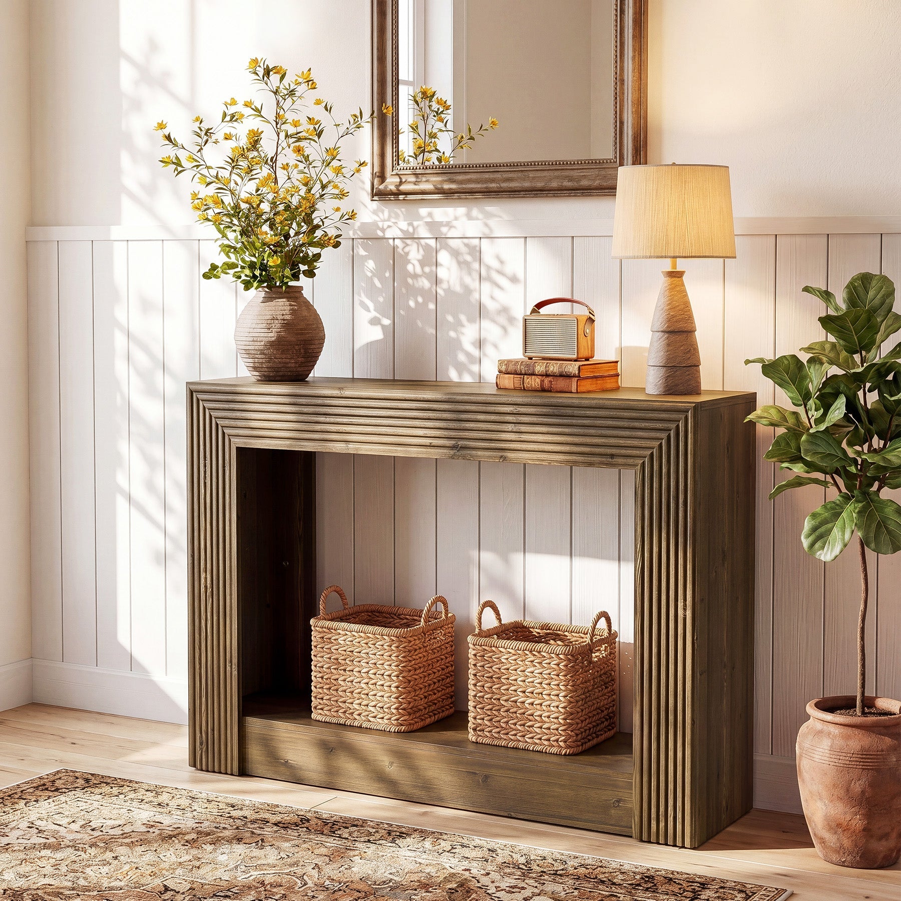 Tribesigns Console Rustique de 105 cm, Table de Canapé à 2 Niveaux avec Rangement