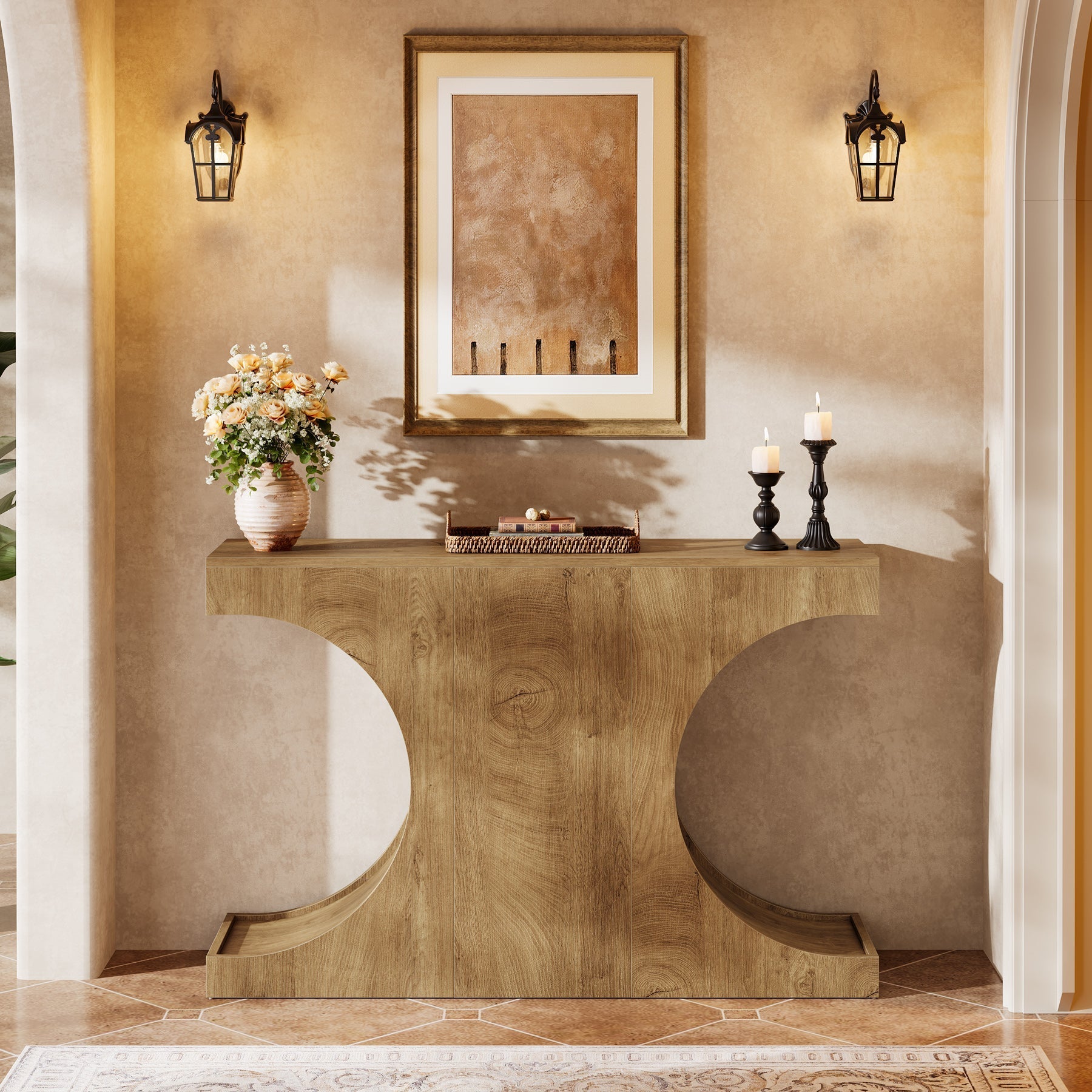 Tribesigns Console étroite de 105 cm de style campagnard, Table d'entrée avec piètement en C