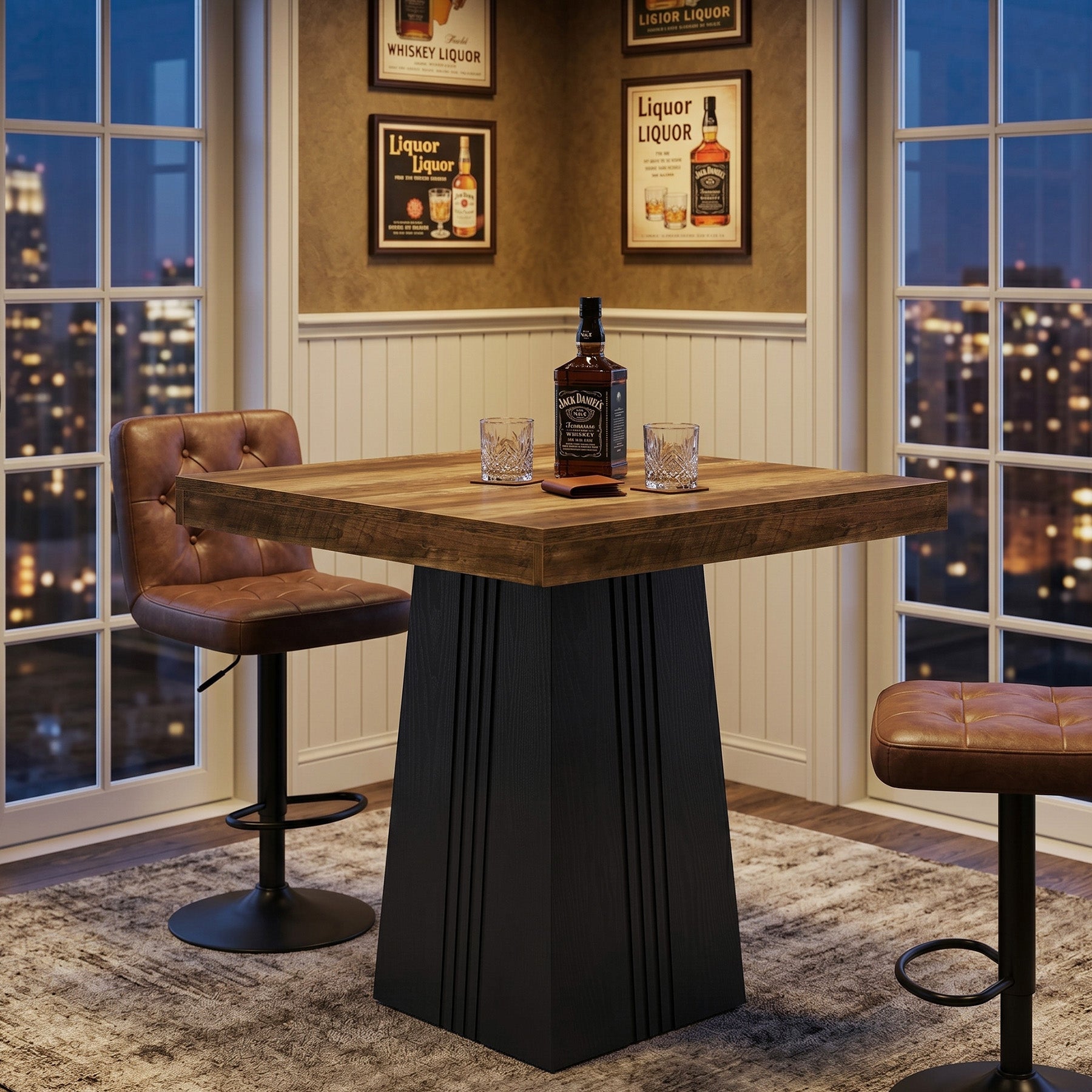 Tribesigns Table de Bar Carrée 80 cm, Hauteur 90 cm, Style Bistro avec Pieds Cannelés