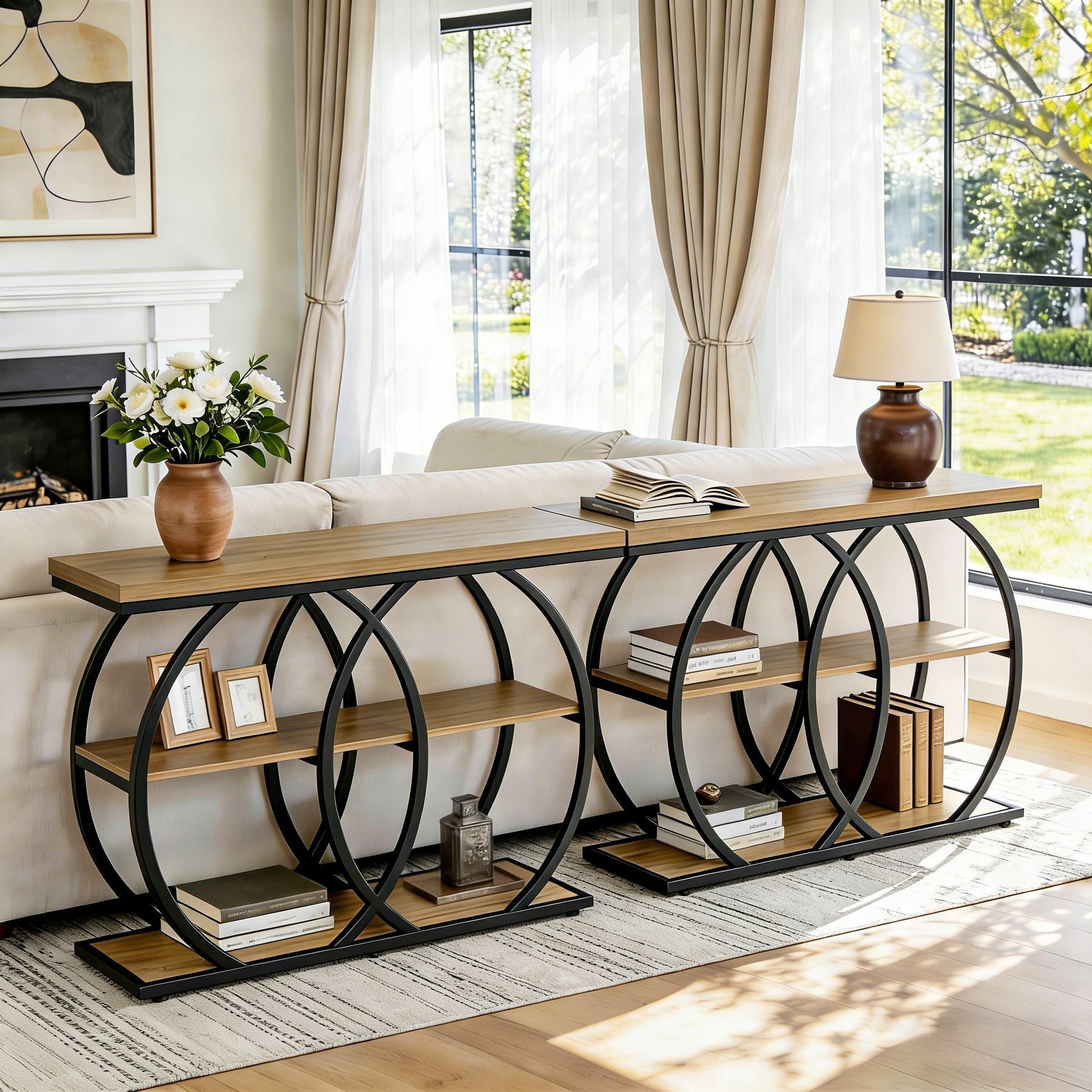 Tribesigns Industriële Consoletafel van 105 cm, 3-laags Bijzettafel met Opbergruimte