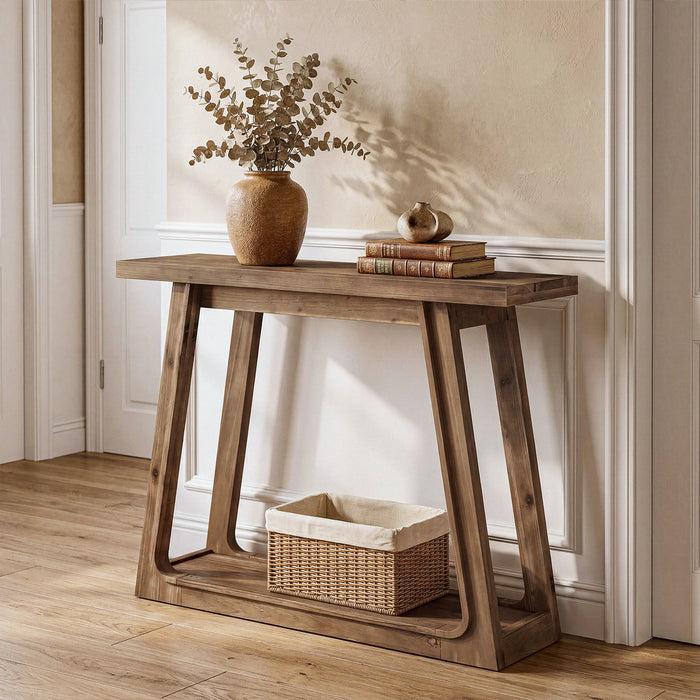 Tribesigns Console en Bois Massif de 105 cm avec Étagère, Table à 2 Niveaux Style Rustique