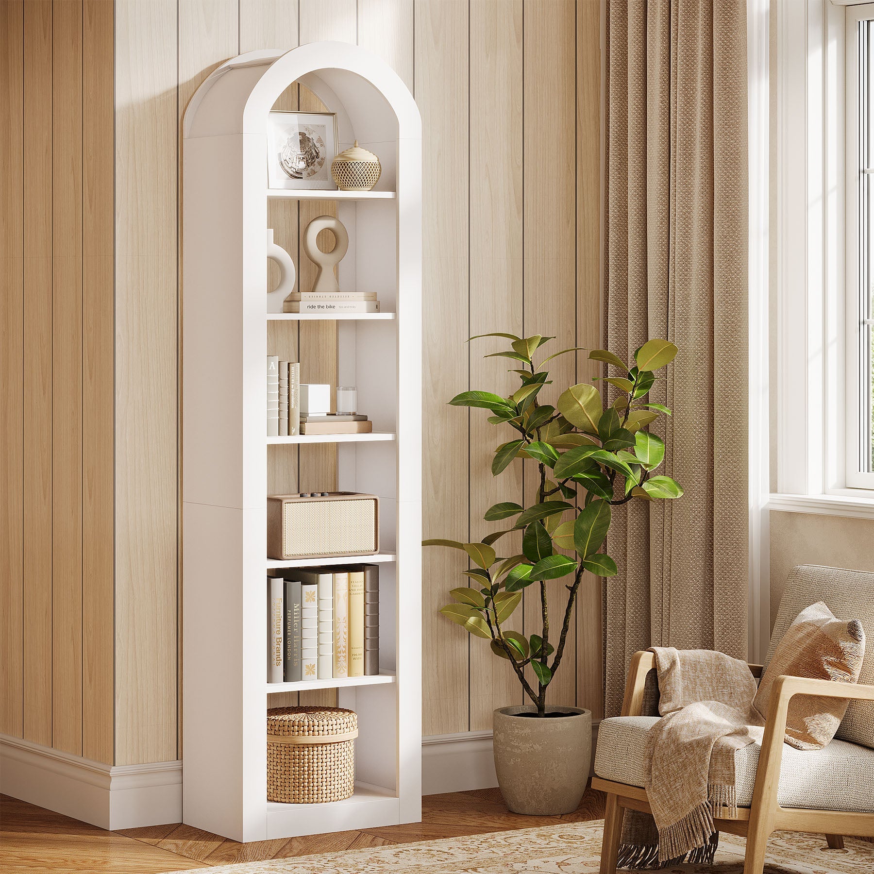 Tribesigns Bibliothèque Haute Arquée 190 cm, Étagère Autoportante Étroite à 6 Niveaux