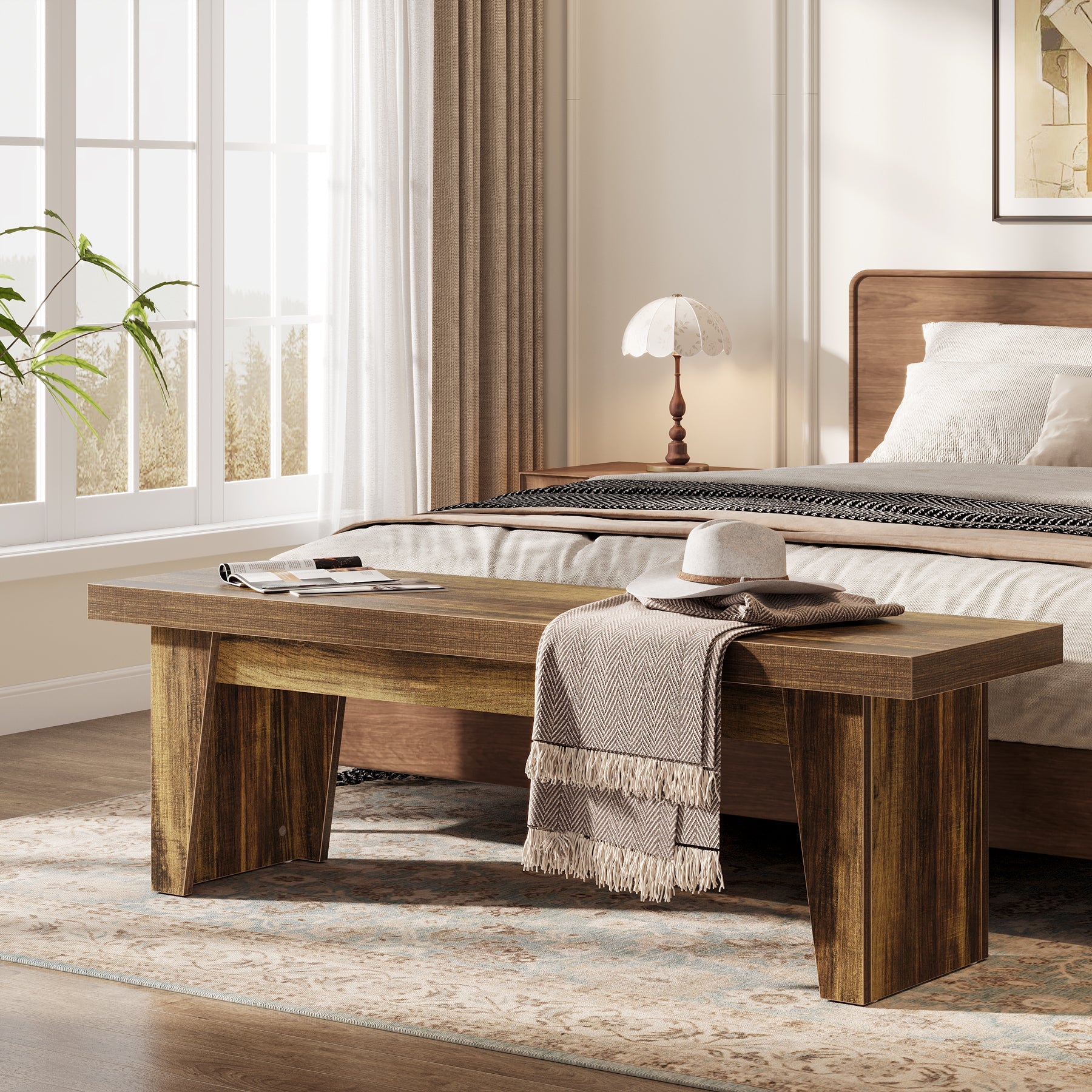 Tribesigns Banc Rustique en Bois de 140 cm avec Assise Épaisse, Long Banc Idéal pour l’Entrée