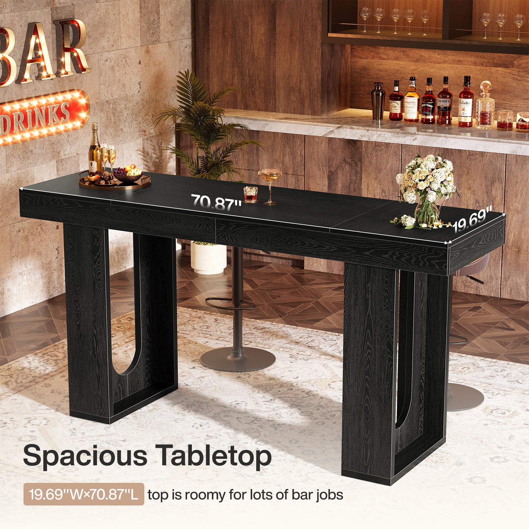 Tribesigns Table de Bar Rectangulaire 180 x 50 x 85 cm avec Pieds Robustes pour Cuisine