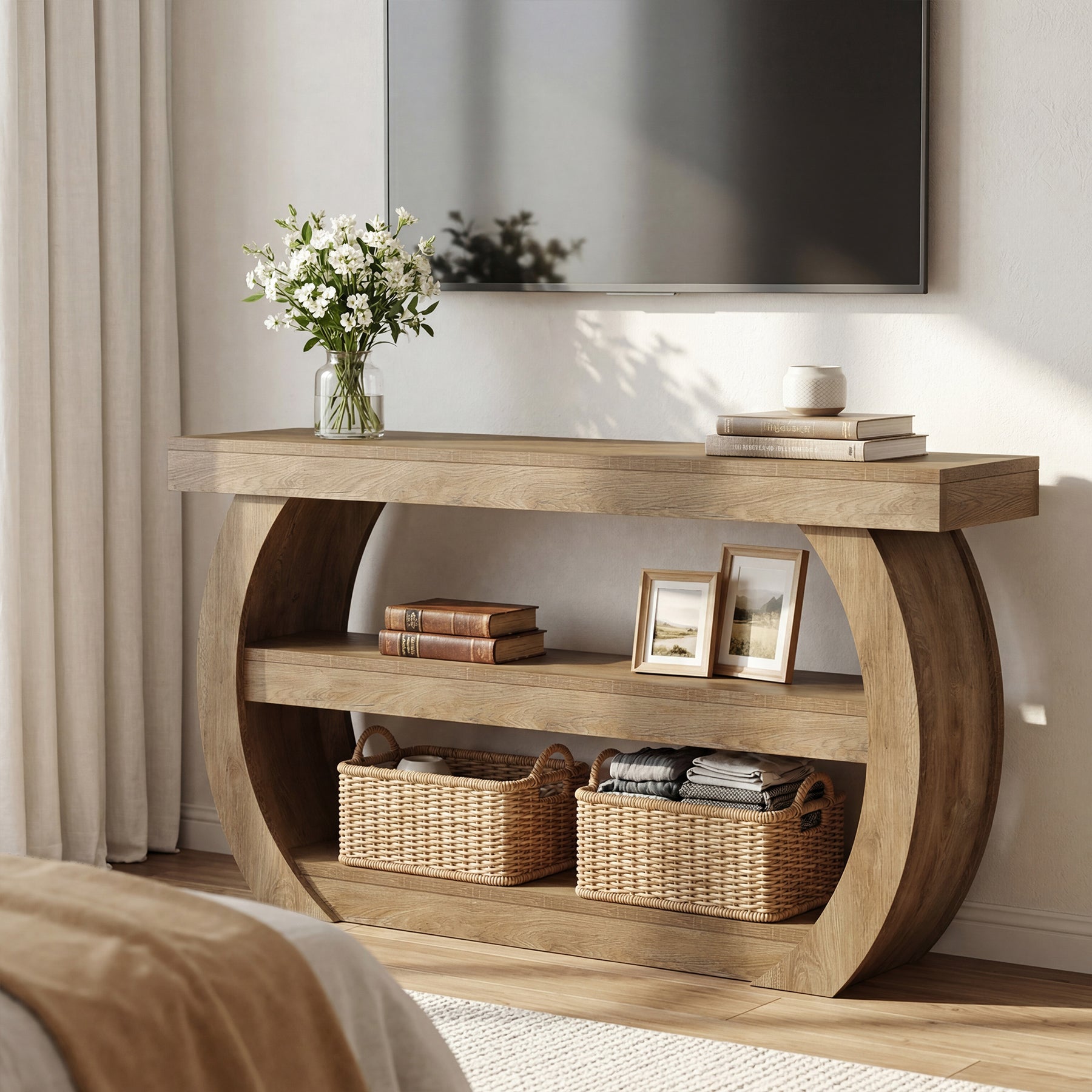 Tribesigns Meuble TV de 160 cm, meuble télévision rustique pour TV jusqu’à 75 pouces