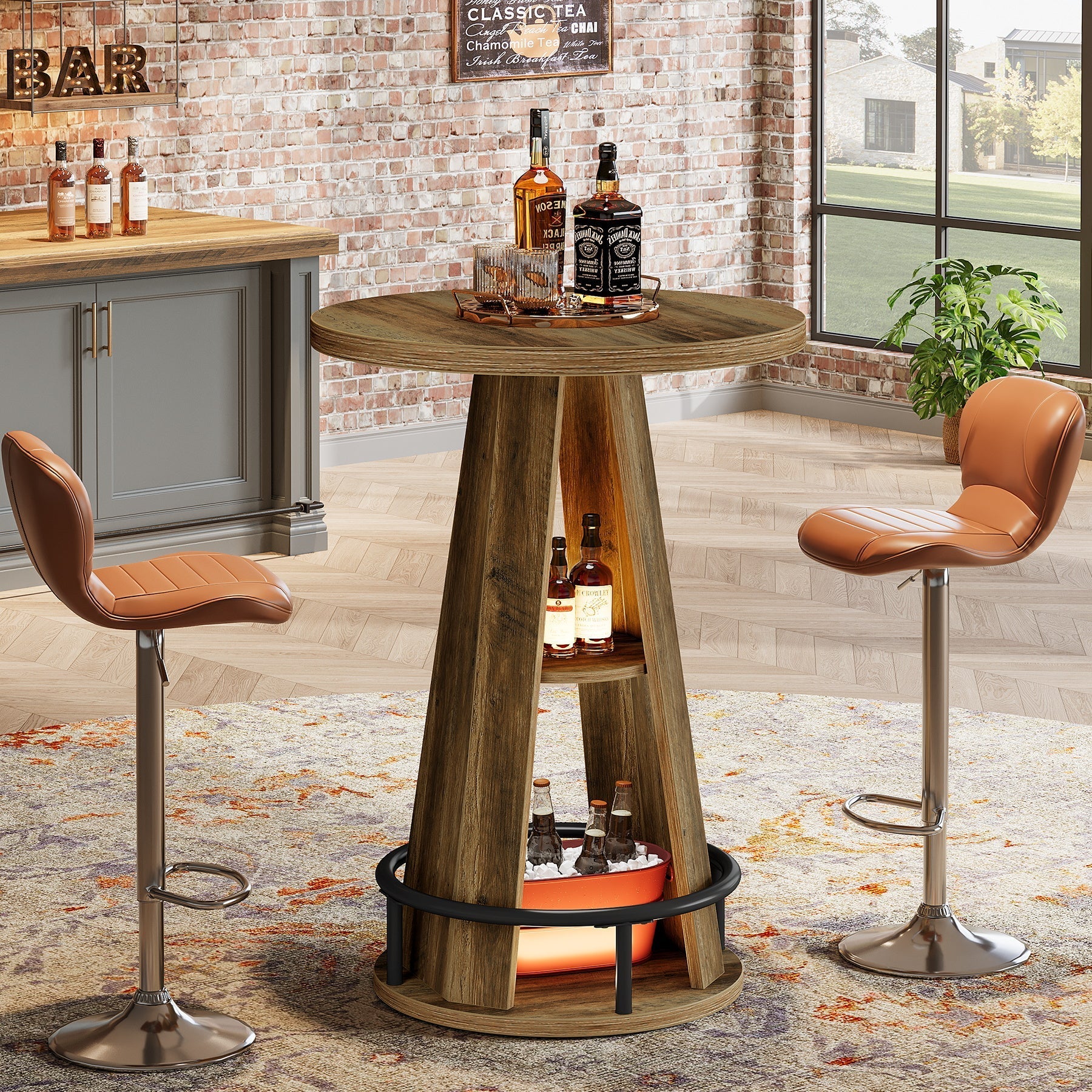 Tribesigns Ronde bartafel van 100 cm met opbergruimte, industriële bistrotafel voor woonkamer, bar, kleine ruimtes