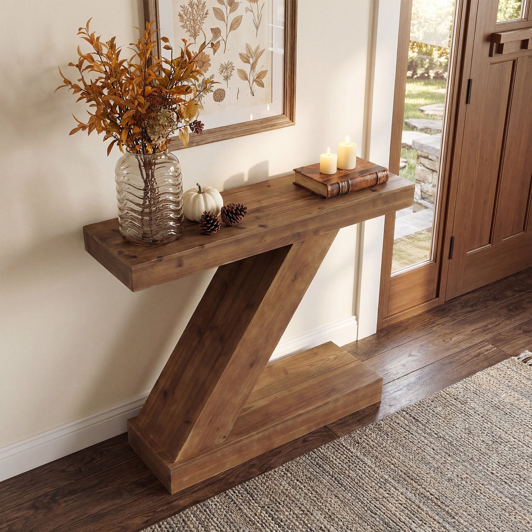 Tribesigns Console 105 cm, Table d'entrée en bois massif avec forme en Z