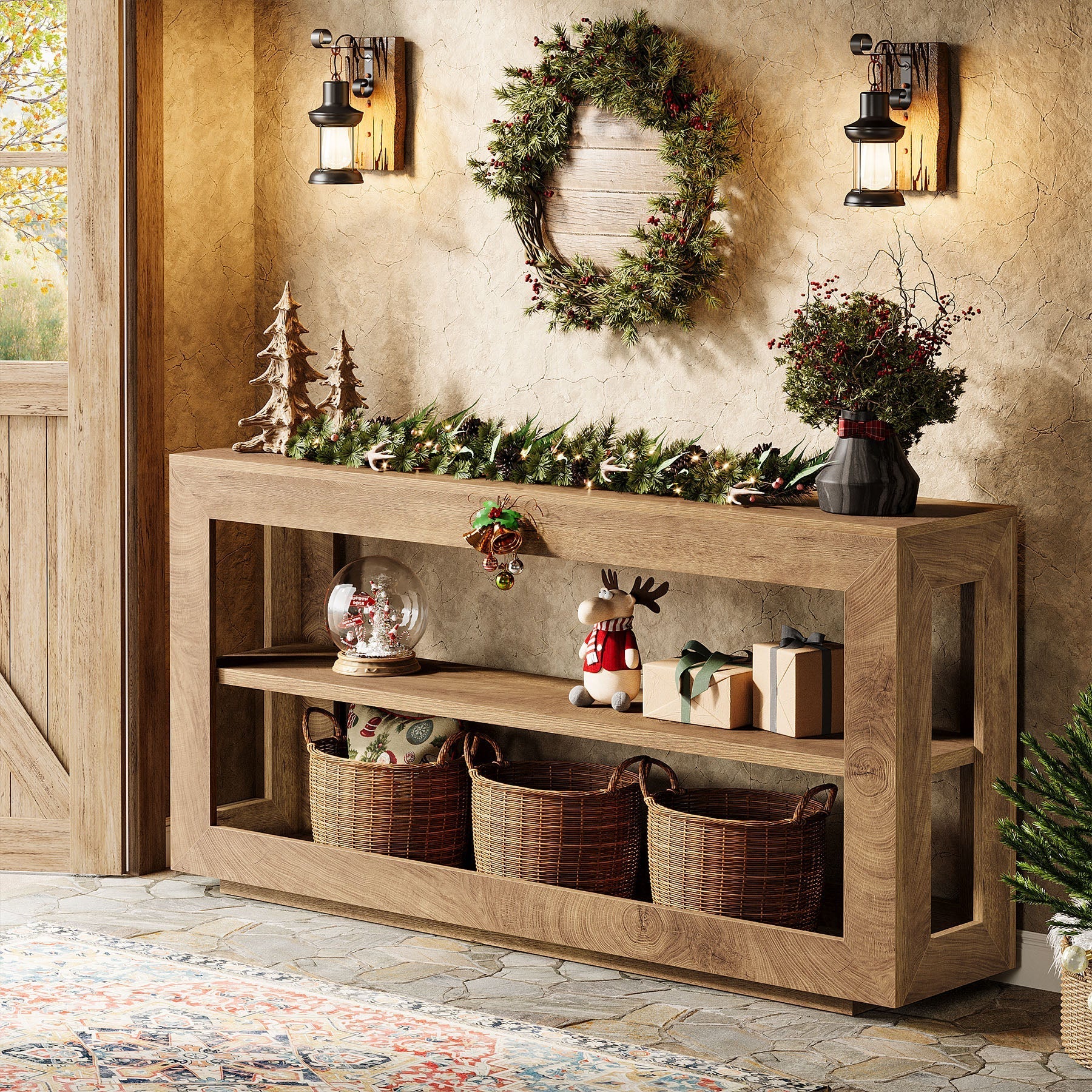 Tribesigns Console tafel 160 cm, boerenstijl haltafel met 3-laags opbergrek