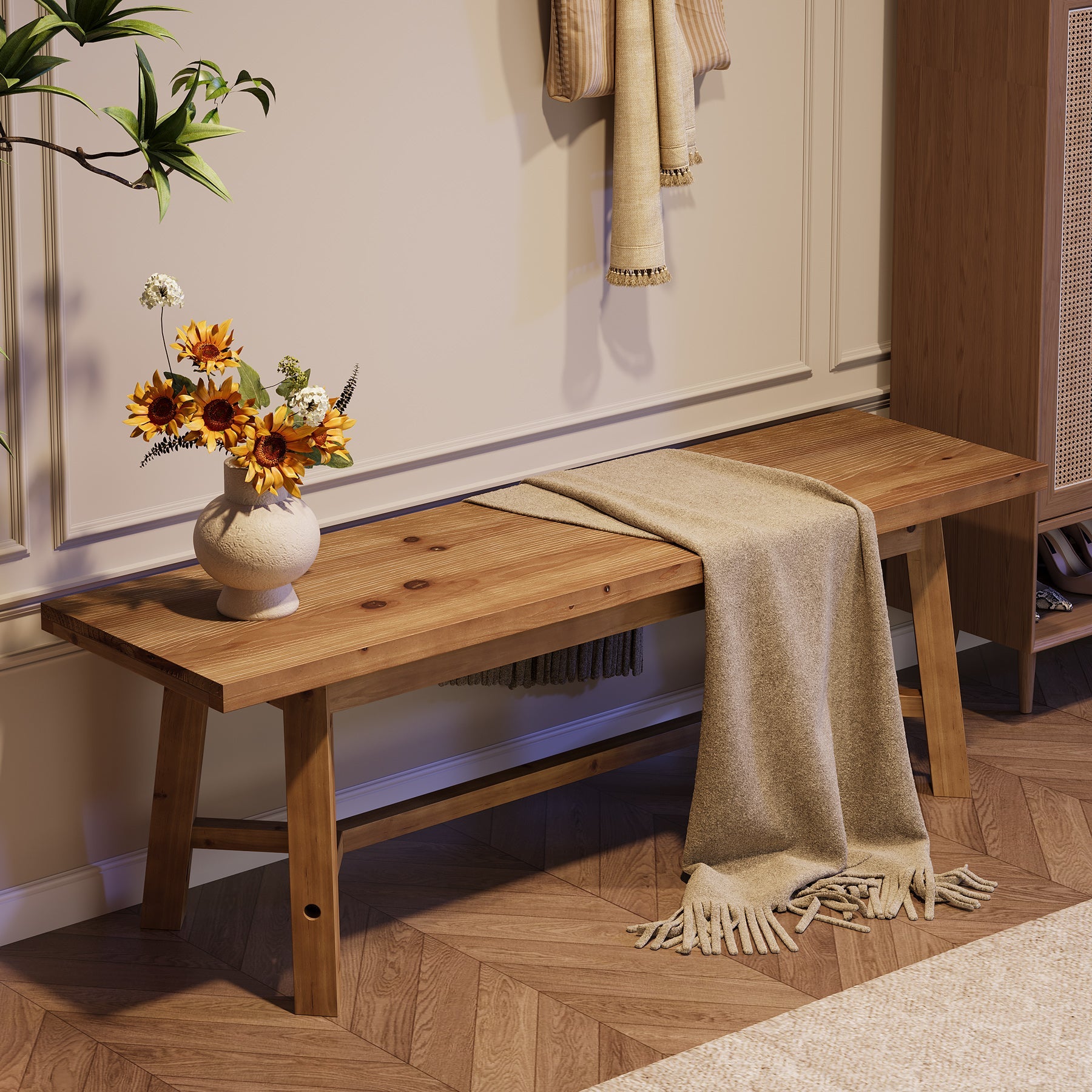 Tribesigns Banc en Bois Massif de 140 cm, Style Rustique, Idéal pour l’Entrée