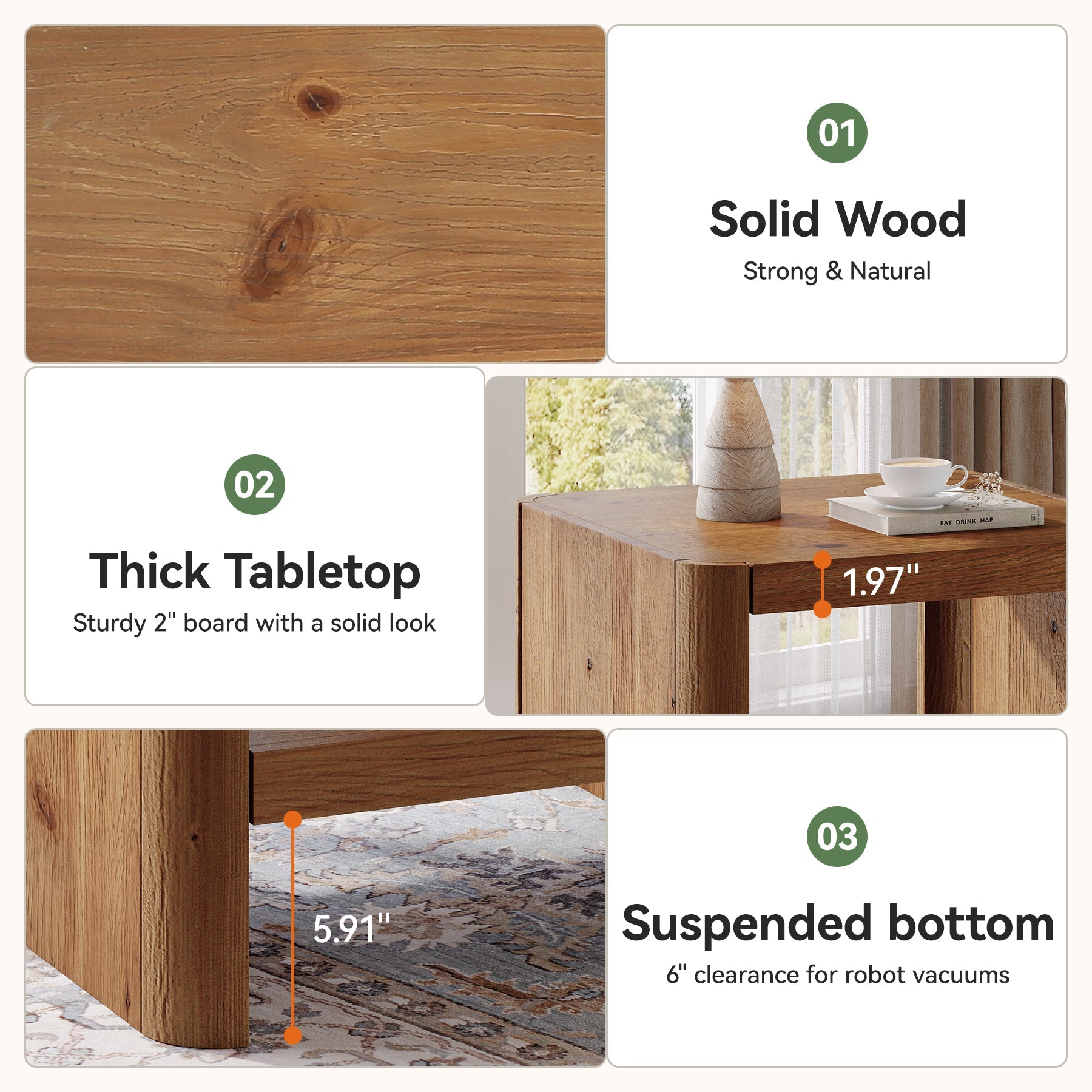 Tribesigns Table d’Appoint en Bois Massif, Petite Table de Chevet à Deux Niveaux avec Étagère