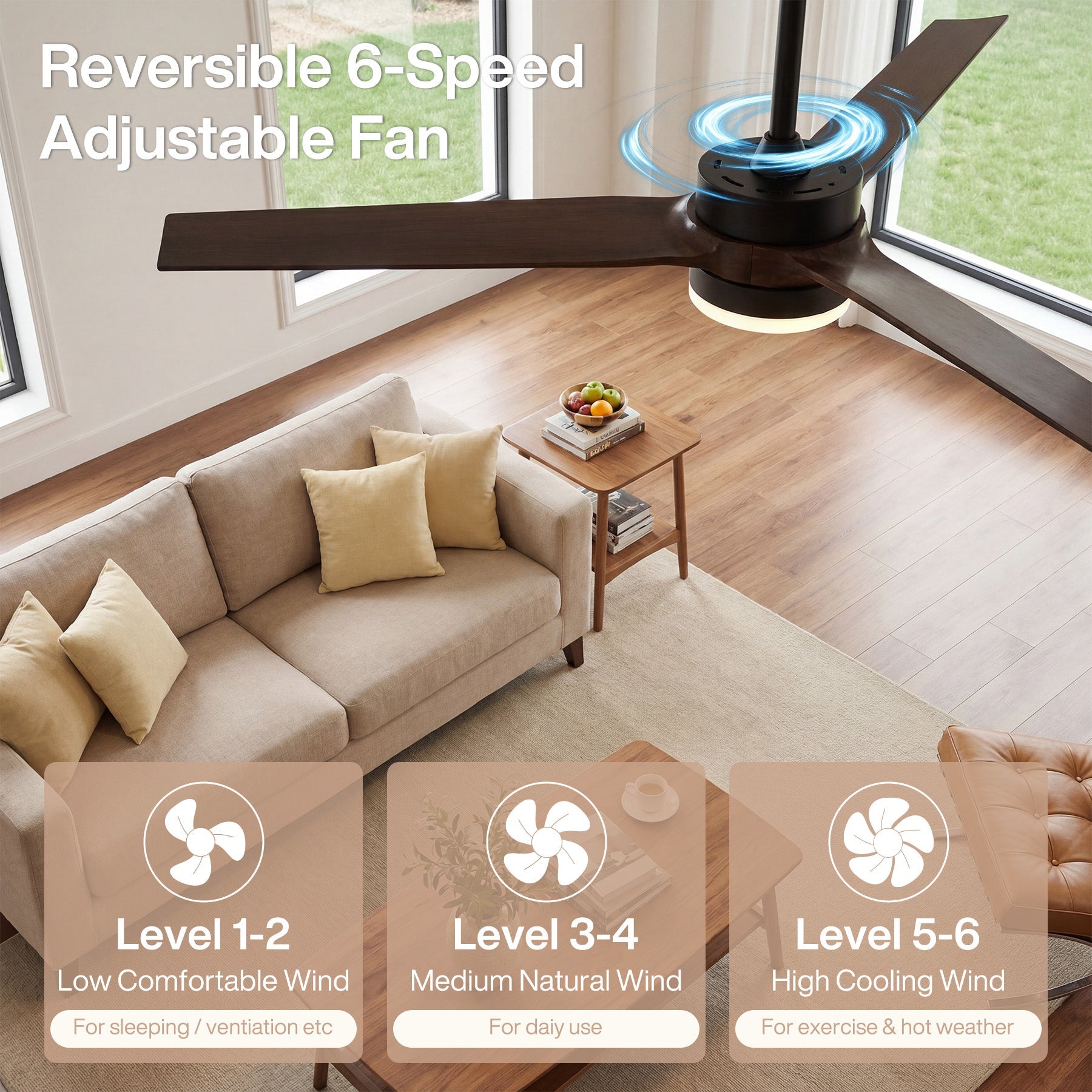 Tribesigns Ventilateur de plafond de 130 cm avec éclairage et télécommande, éclairage LED à intensité variable, fonction réversible, moteur CC silencieux