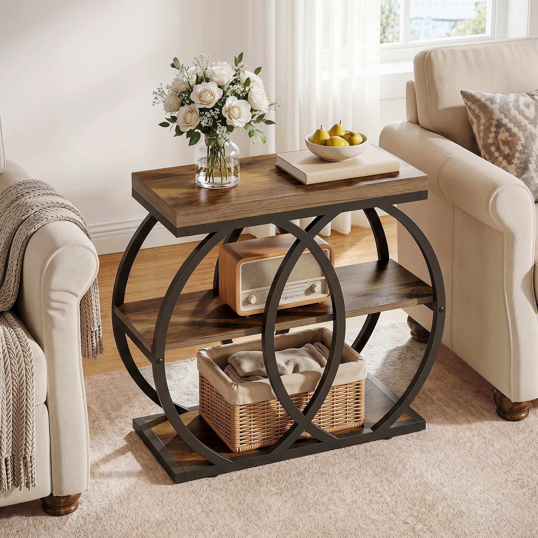 Tribesigns Table d’Appoint en Bois 60 cm, Table Étroite Rustique à 3 Niveaux
