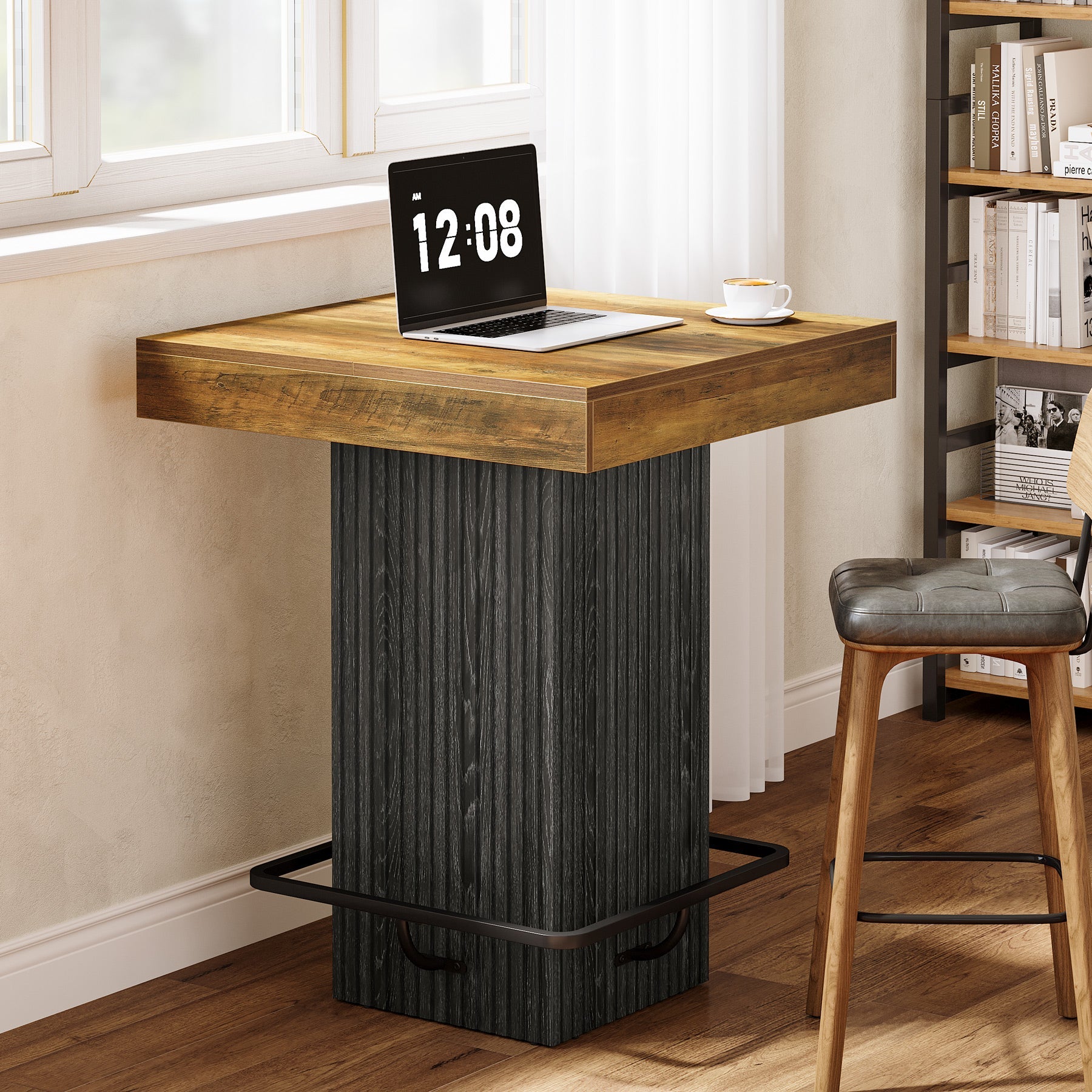 Tribesigns Table de Bar Carrée de 80 cm, Table de Pub Style Industriel pour Cuisine