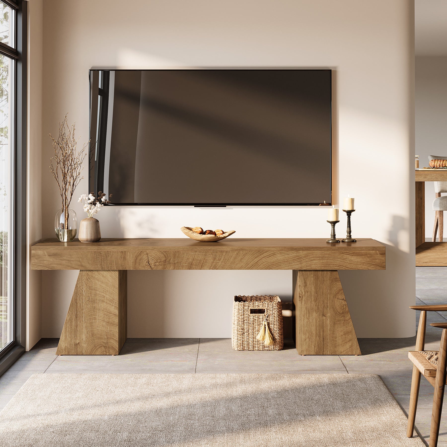 Tribesigns Meuble TV Bas 160 cm pour Téléviseurs jusqu’à 75 Pouces avec Base Géométrique